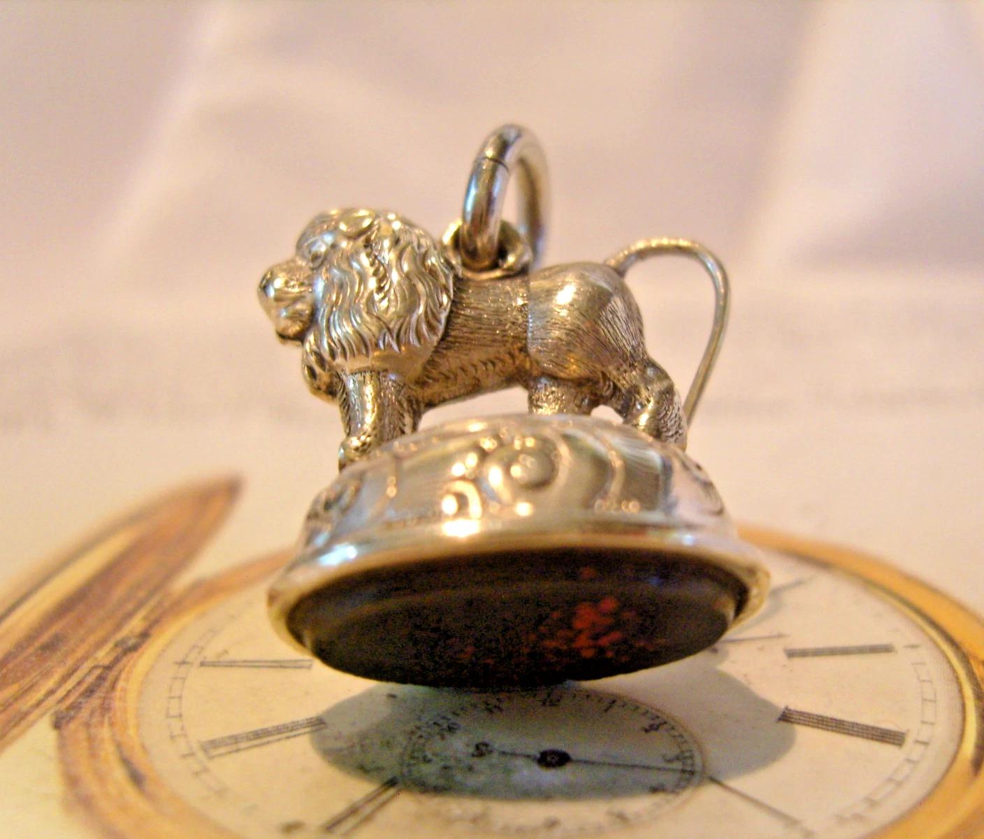 Pocket Watch Chain Fob Large Victorian Majestic Lion With Bloodstone (1 of 9) Pocket Watch Chain Fob Large Victorian Majestic Lion With Bloodstone (1 of 9)