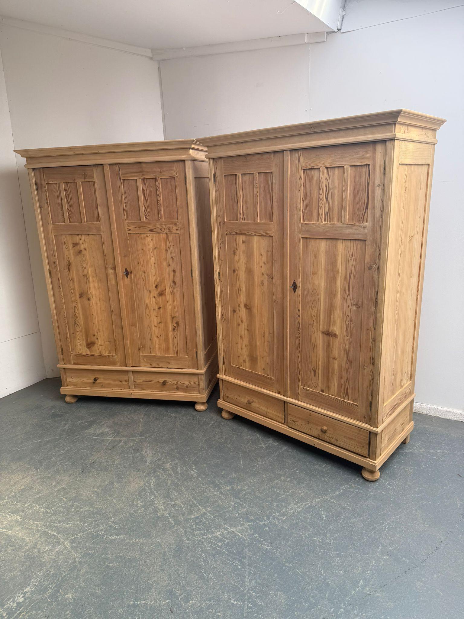 A Great Pair of Cottage Antique Pine 2 Door Knockdown Wardrobes to Wax / Paint (1 of 13) A Great Pair of Cottage Antique Pine 2 Door Knockdown Wardrobes to Wax / Paint (1 of 13)