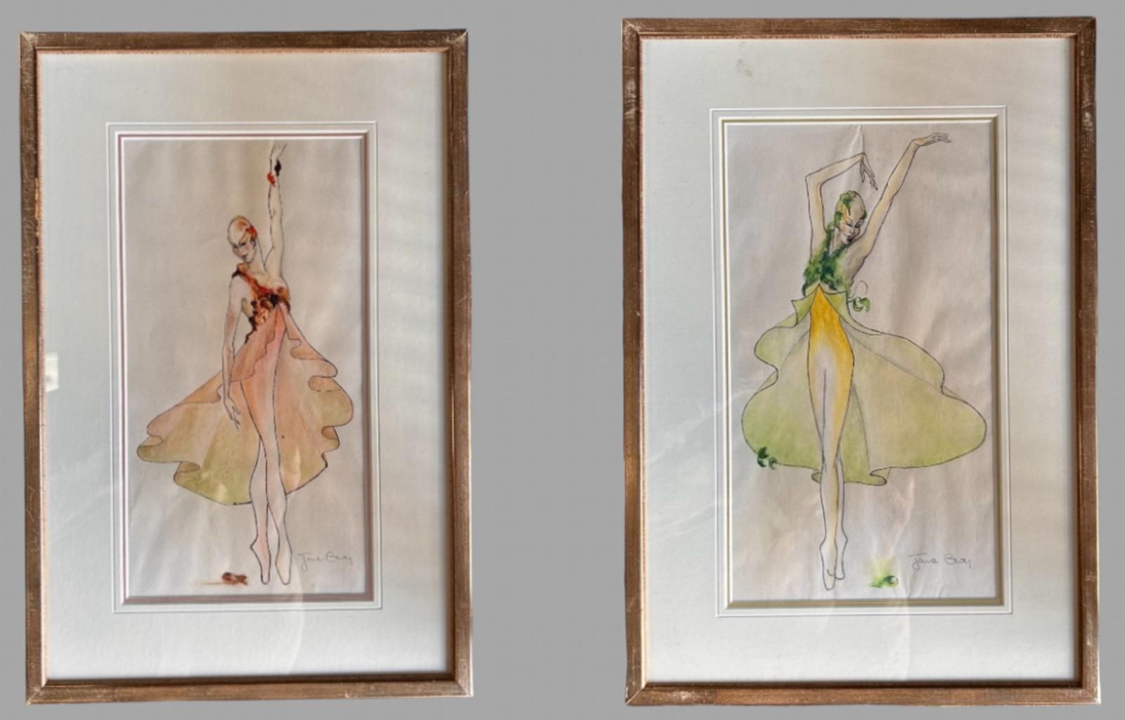 Pair of Vintage Fashion Pen, Ink & Watercolour Paintings (1 of 7)