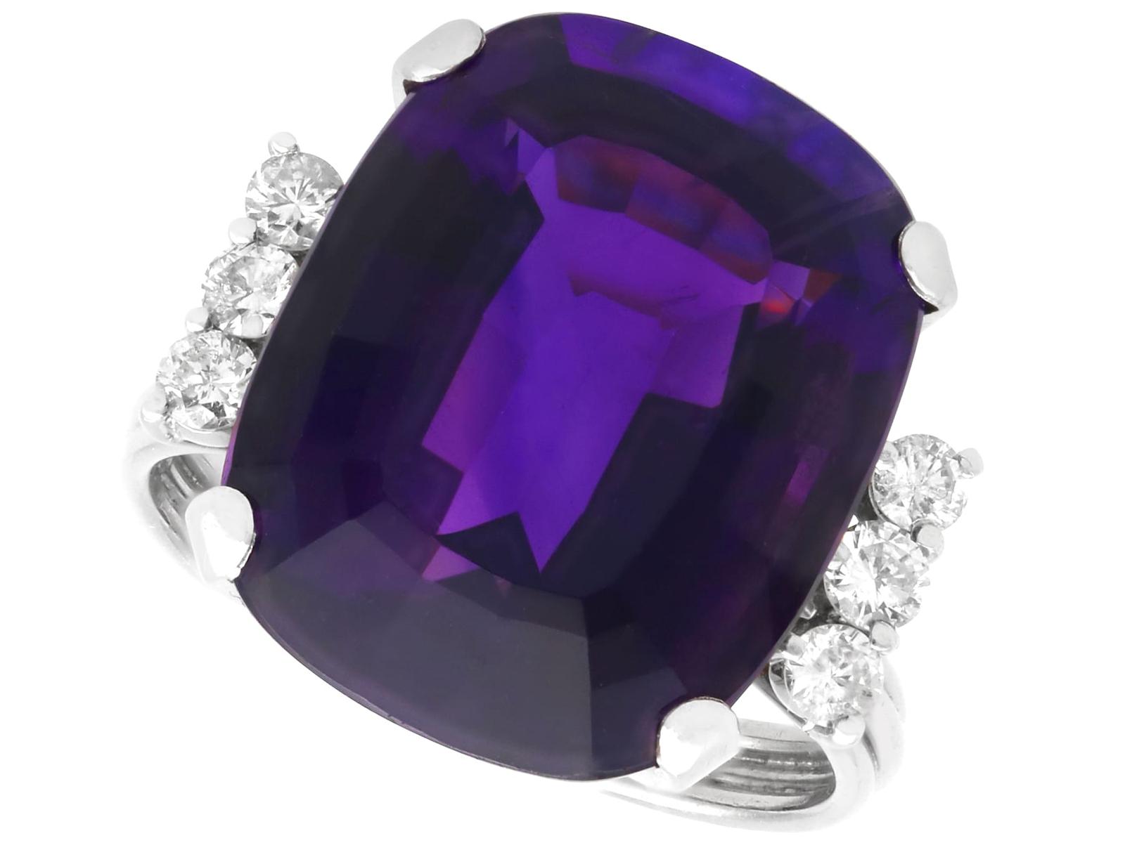 Vintage 14.48ct Amethyst & 0.16ct Diamond, 18ct White Gold Ring c.1980 (1 of 13)