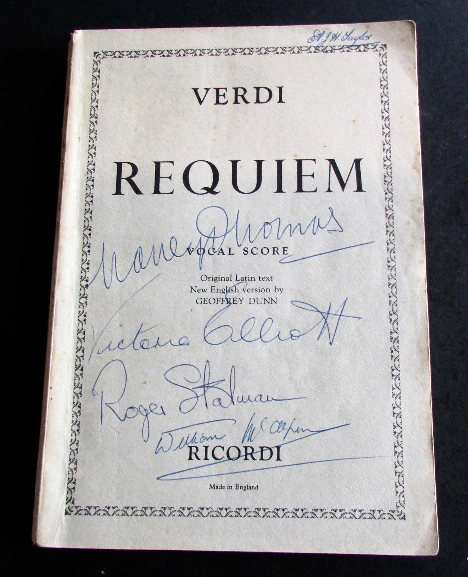 1958 Verdi Requiem  Signed by Victoria  Elliott, Roger Stalman,  Willliam  McAlpine (1 of 4)