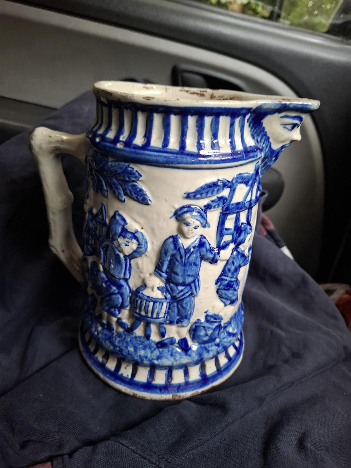 19th Century Tin-Glazed Relief-Moulded Ale Jug - Revelry Scenes!! - c.1830 (1 of 8)