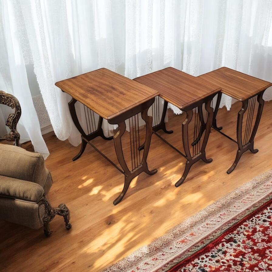 Vintage 1970s Strongbow Nest of Tables – Lyre Base Design (1 of 9)