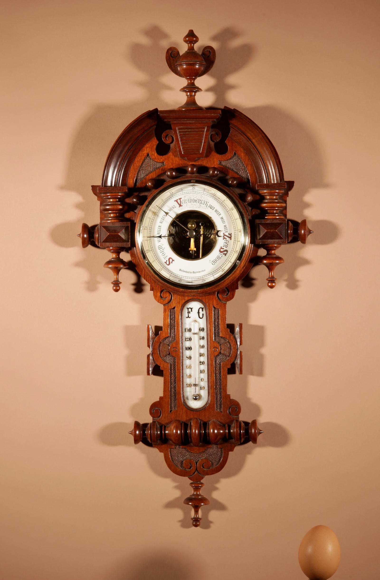 Very Stylish Dutch William III Style Mahogany Barometer Thermometer c.1900 (1 of 6)