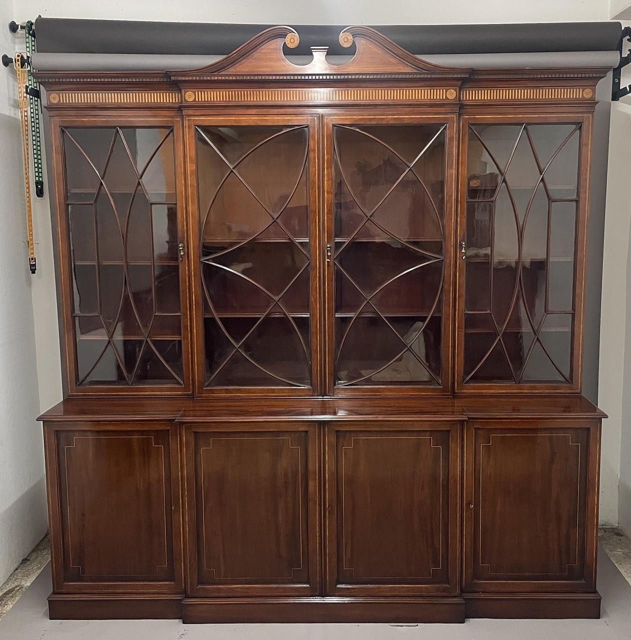 19th century Inlaid Mahogany Breakfront Bookcase (1 of 11)