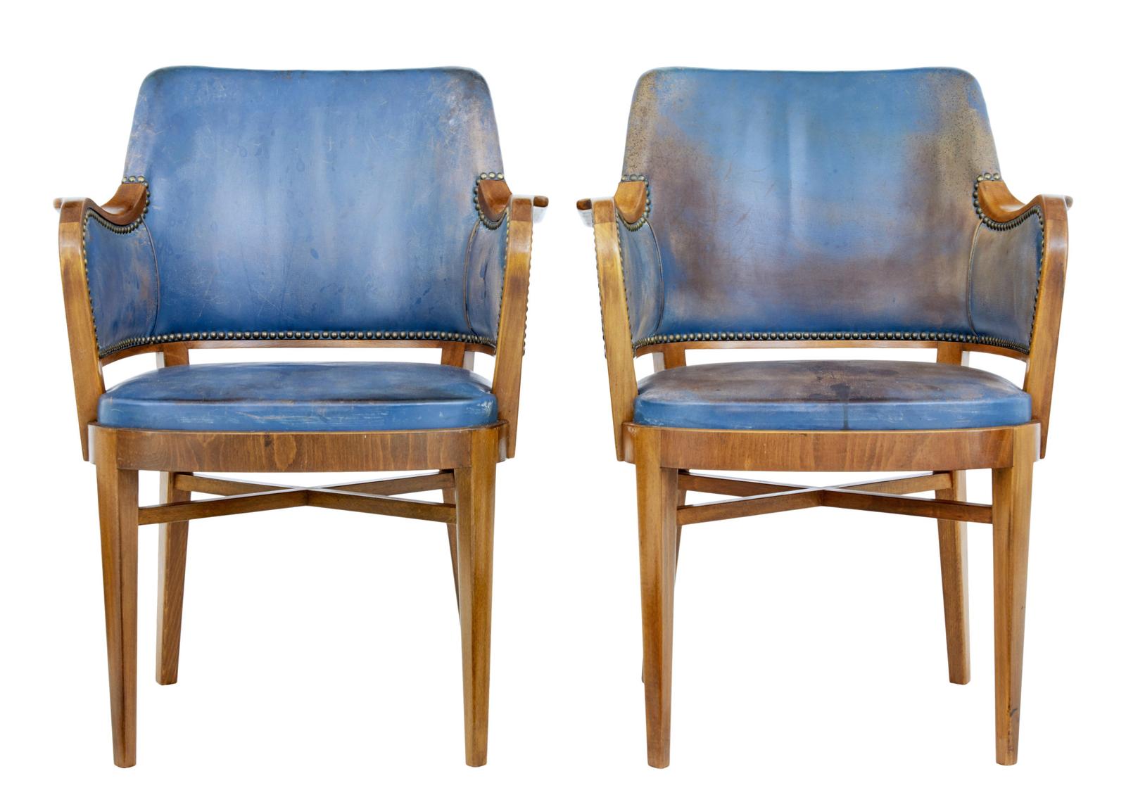 Pair of Mid 20th Century Teak & Leather Armchairs (1 of 9)