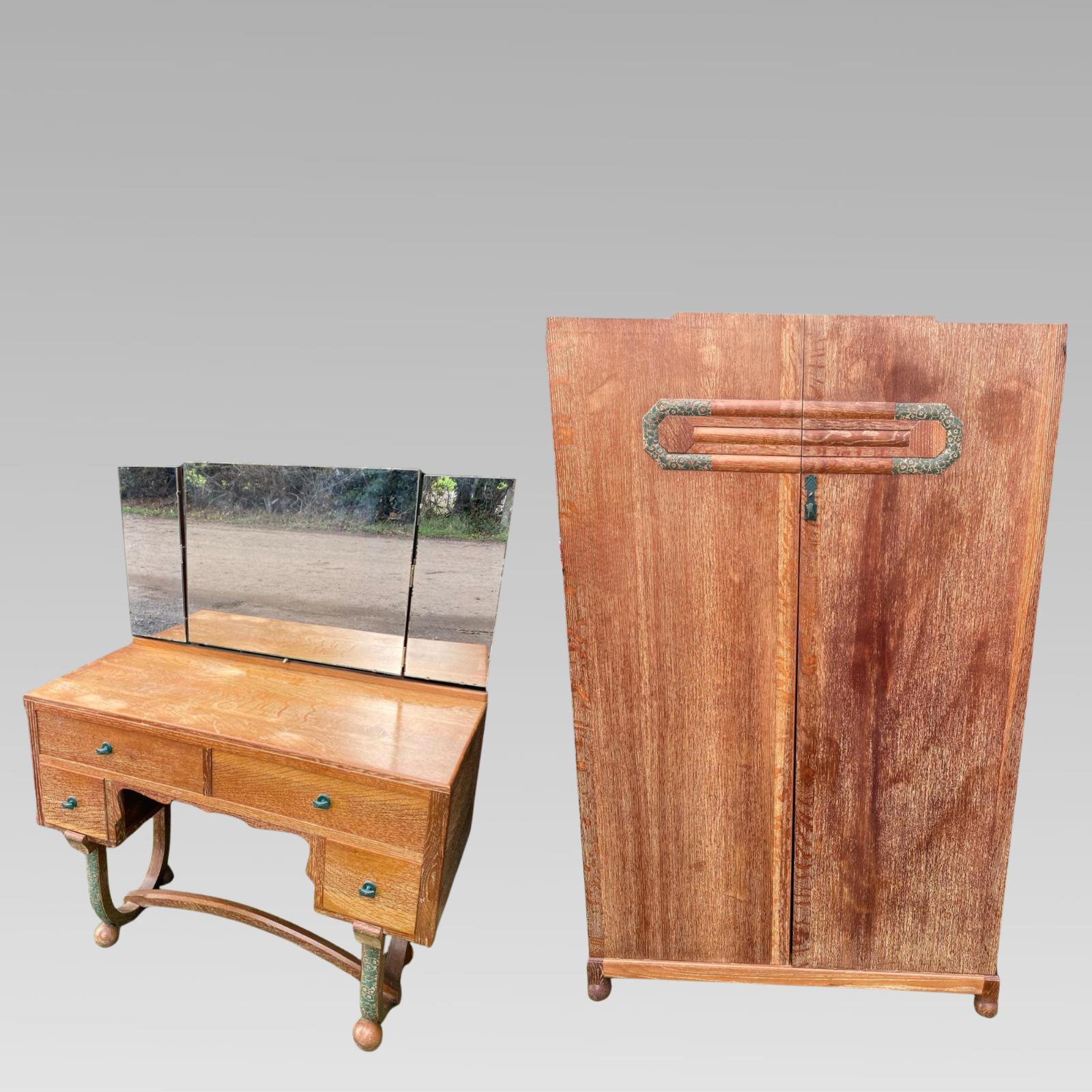 Heals Art Deco Bedroom Suite Limed Oak Wardrobe & Dressing Table C1920 Antique (1 of 12) Heals Art Deco Bedroom Suite Limed Oak Wardrobe & Dressing Table C1920 Antique (1 of 12)