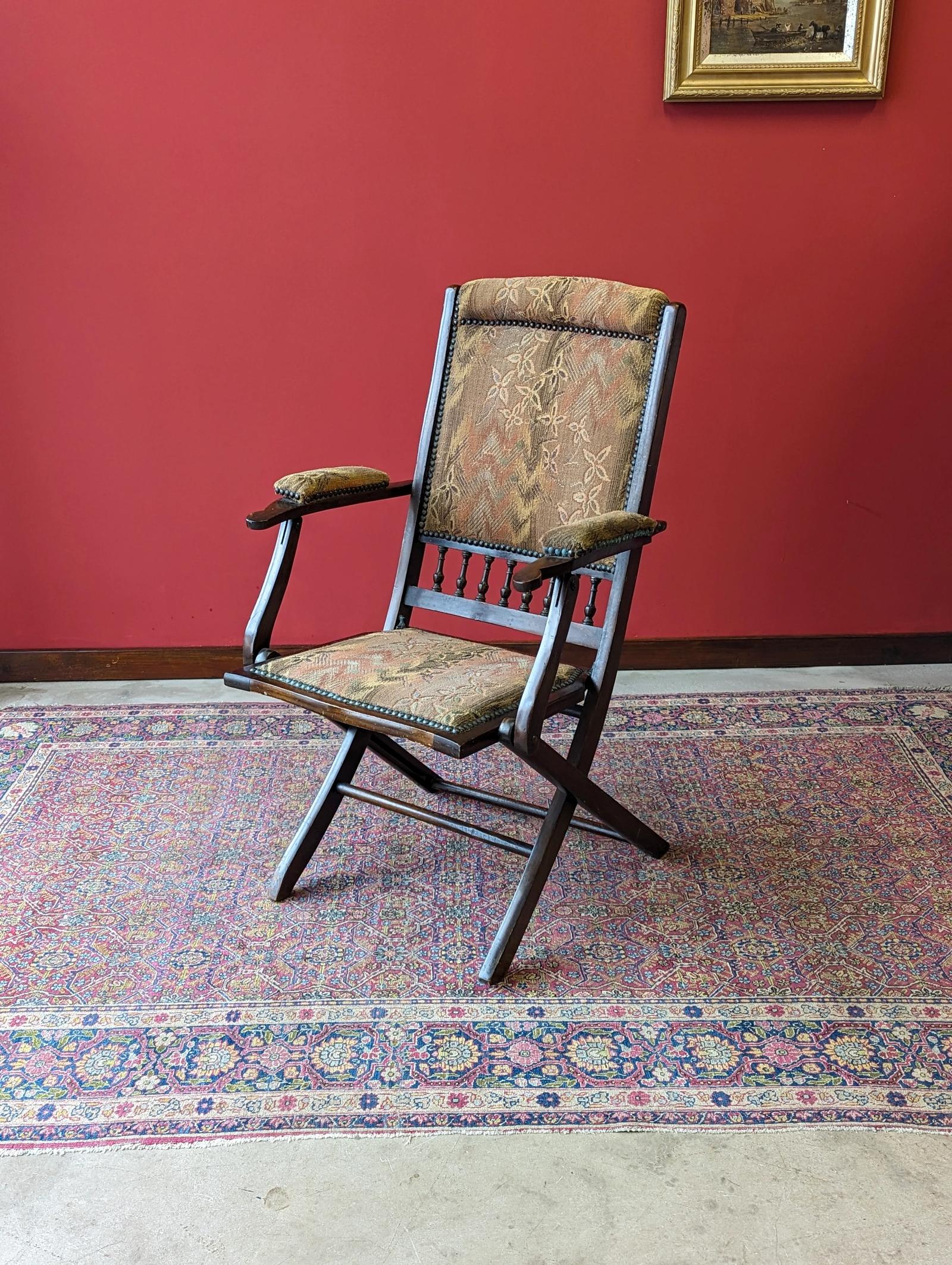 Antique Victorian Mahogany Upholstered Folding Campaign Chair (1 of 10) Antique Victorian Mahogany Upholstered Folding Campaign Chair (1 of 10)