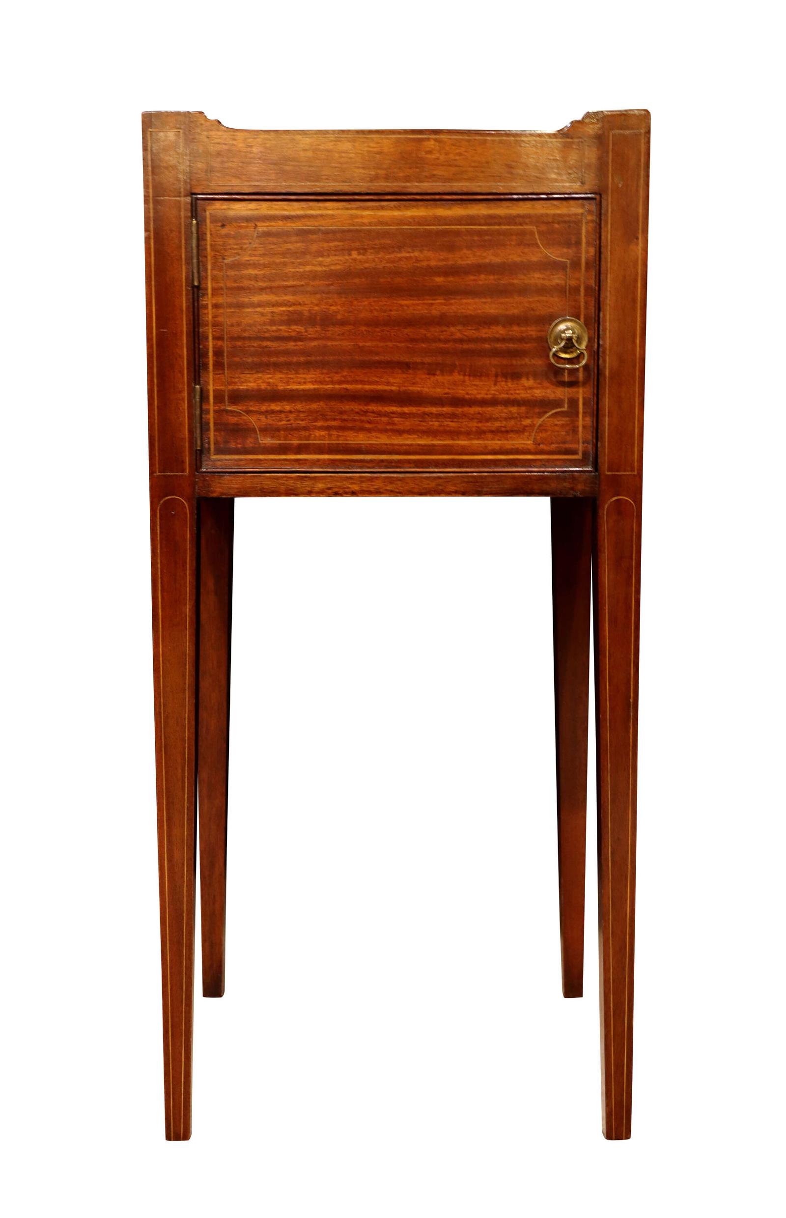 19th Century Inlaid Mahogany Bedside Table (1 of 5)