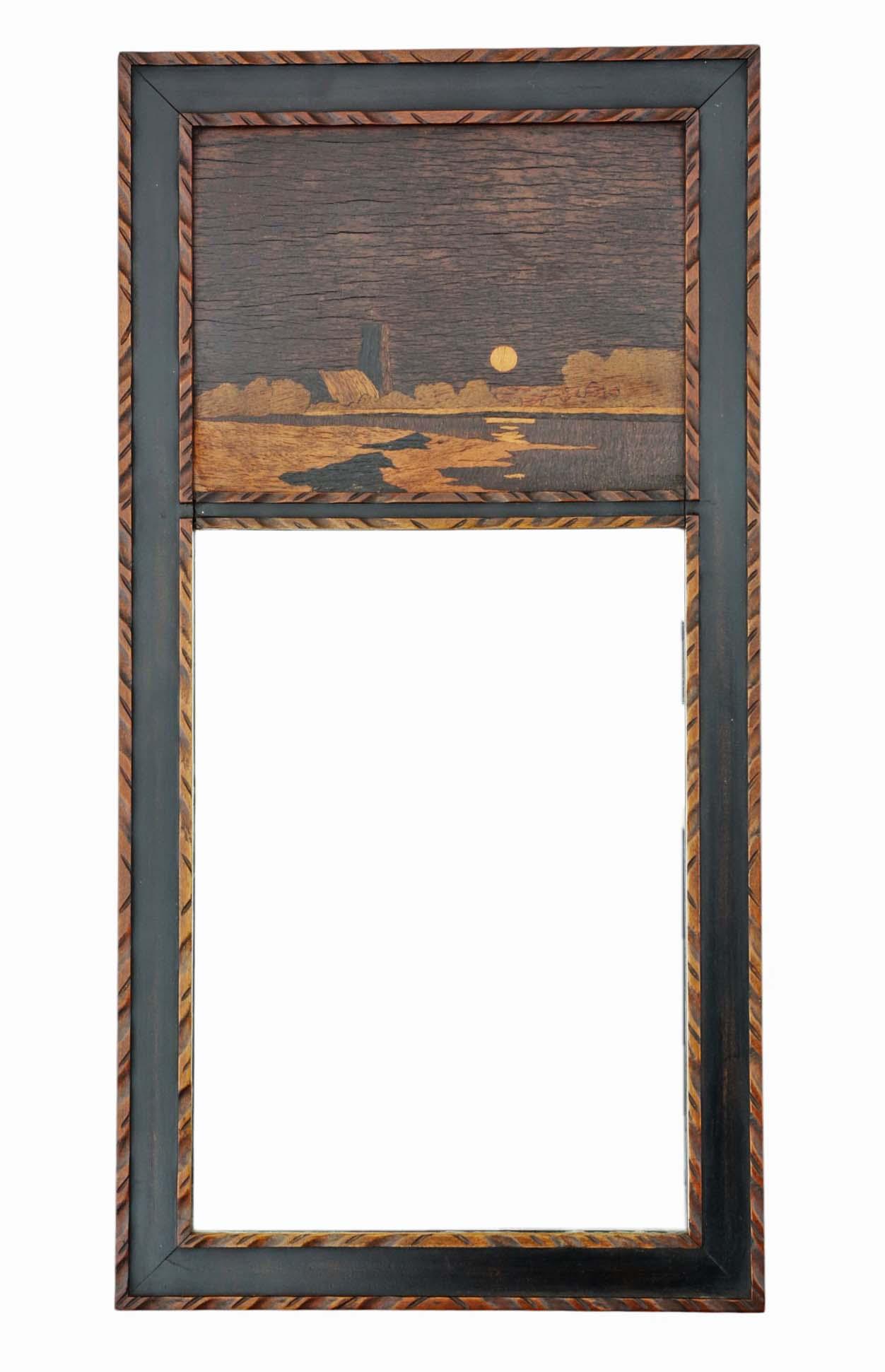 Antique C1915 Art Nouveau Marquetry Art Wall Mirror – Circa 1915 Moonrise A J Rowley (1 of 7)