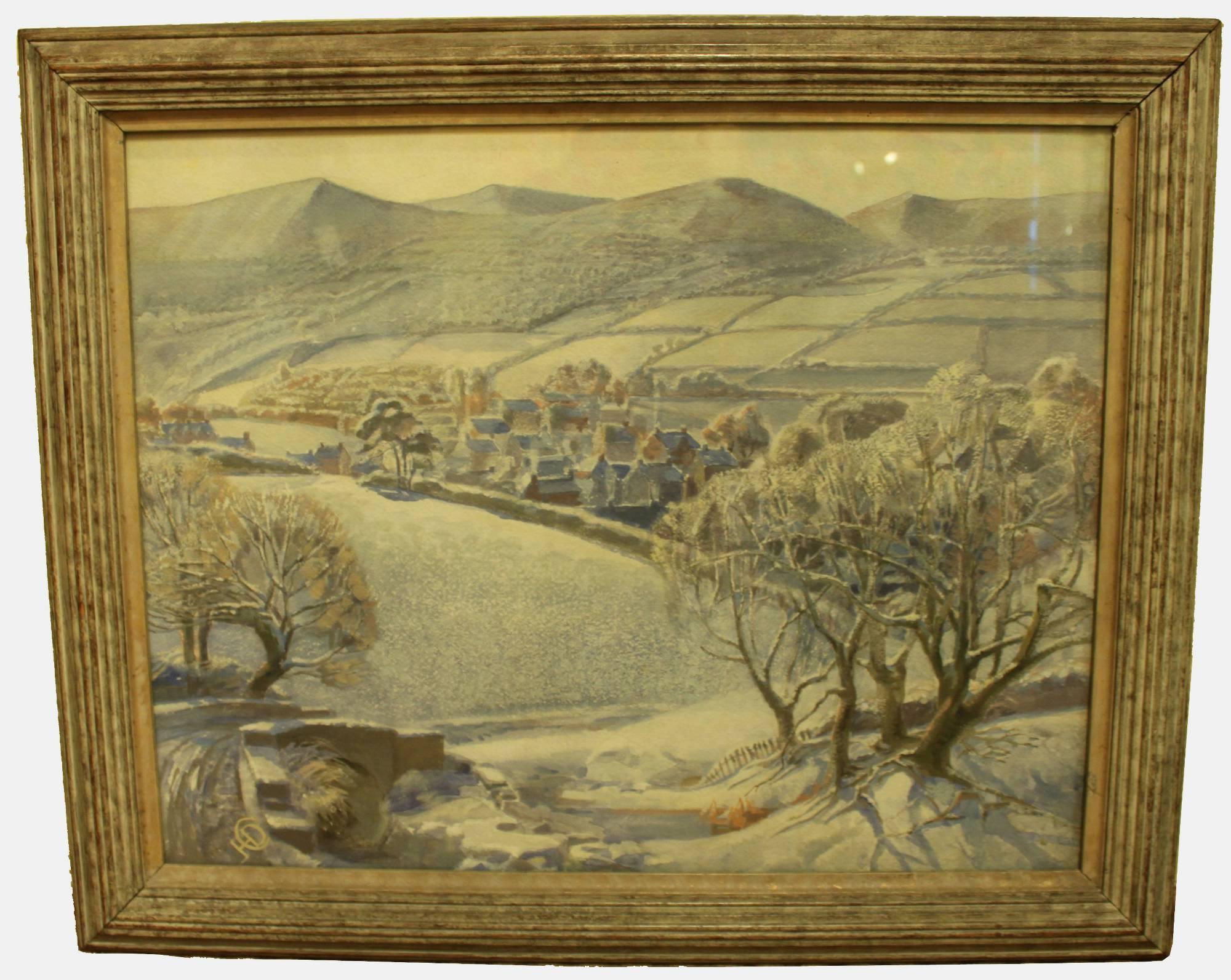 Modern British Gouache of English Landscape in Winter (1 of 1) Modern British Gouache of English Landscape in Winter (1 of 1)