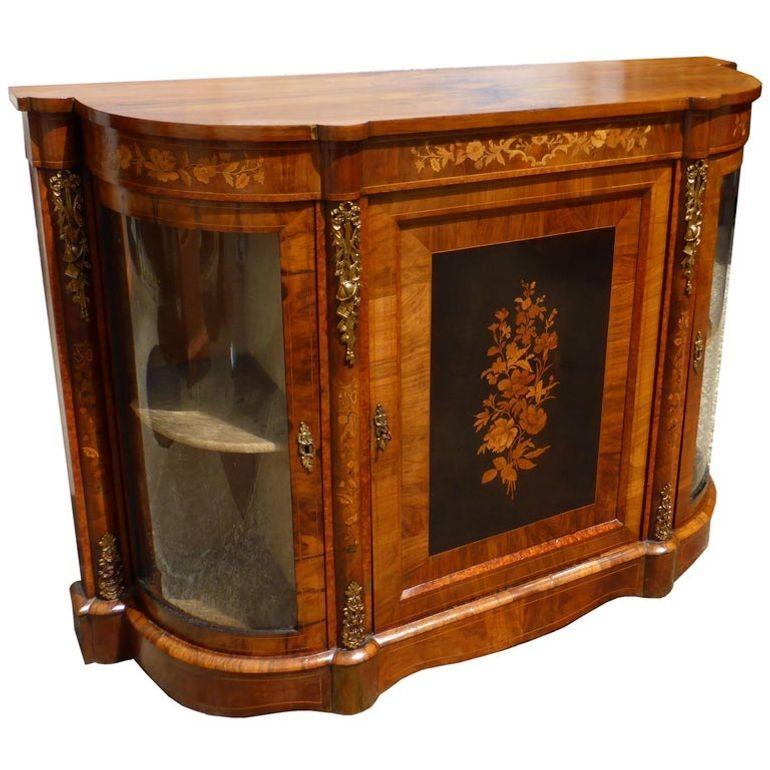 19th Century English Victorian Figured Walnut & Marquetry Credenza (1 of 6) 19th Century English Victorian Figured Walnut & Marquetry Credenza (1 of 6)