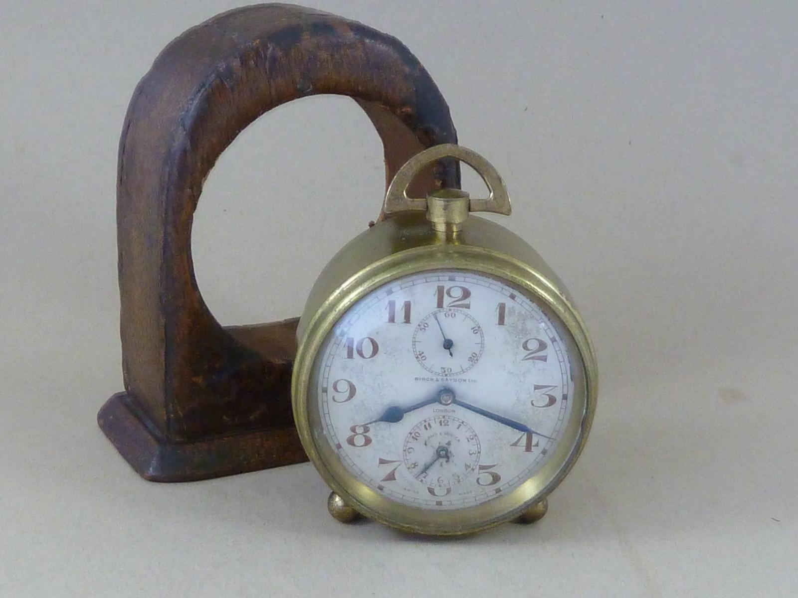 Zenith Watch Co Brass Alarm Clock Leather Case Swiss Birch & Gaydon Ltd Carriage London (1 of 8)