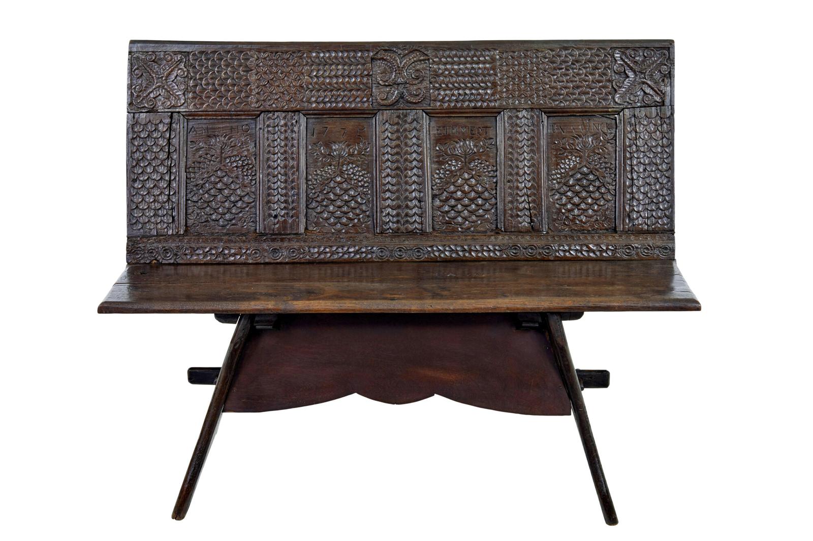 19th Century Victorian Carved Oak Bench (1 of 9)