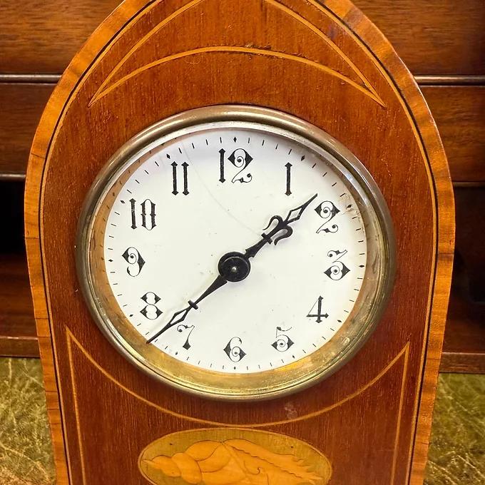 Edwardian Mahogany Mantle Clock with Satinwood Inlay (1 of 1)