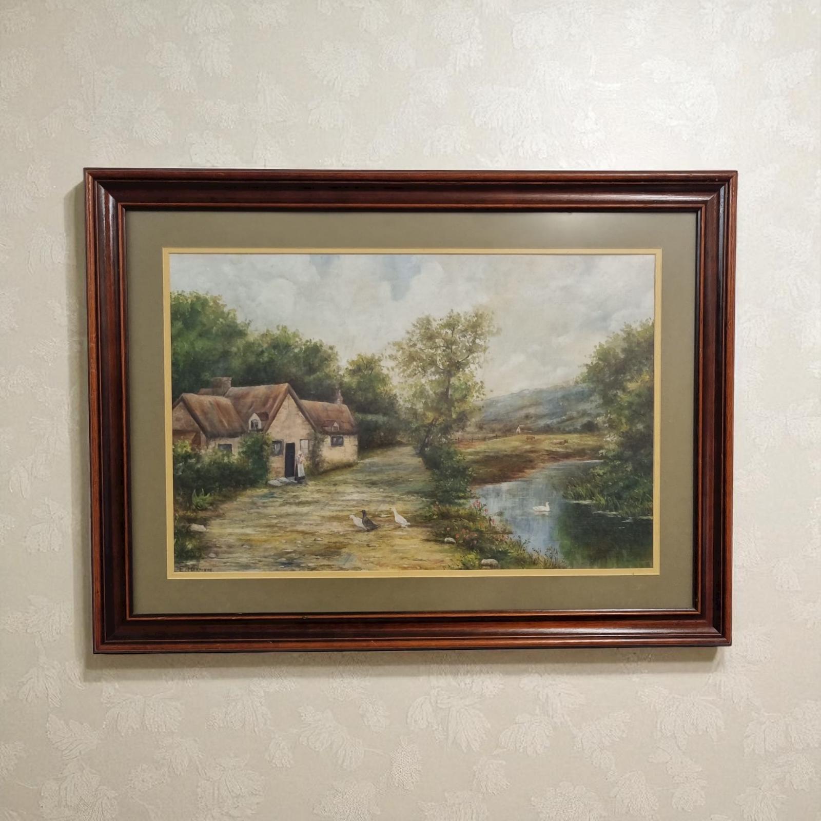 Antique Oil on Canvas Landscape Painting / Signed E. Harrison / Early 20th Century (1 of 9)