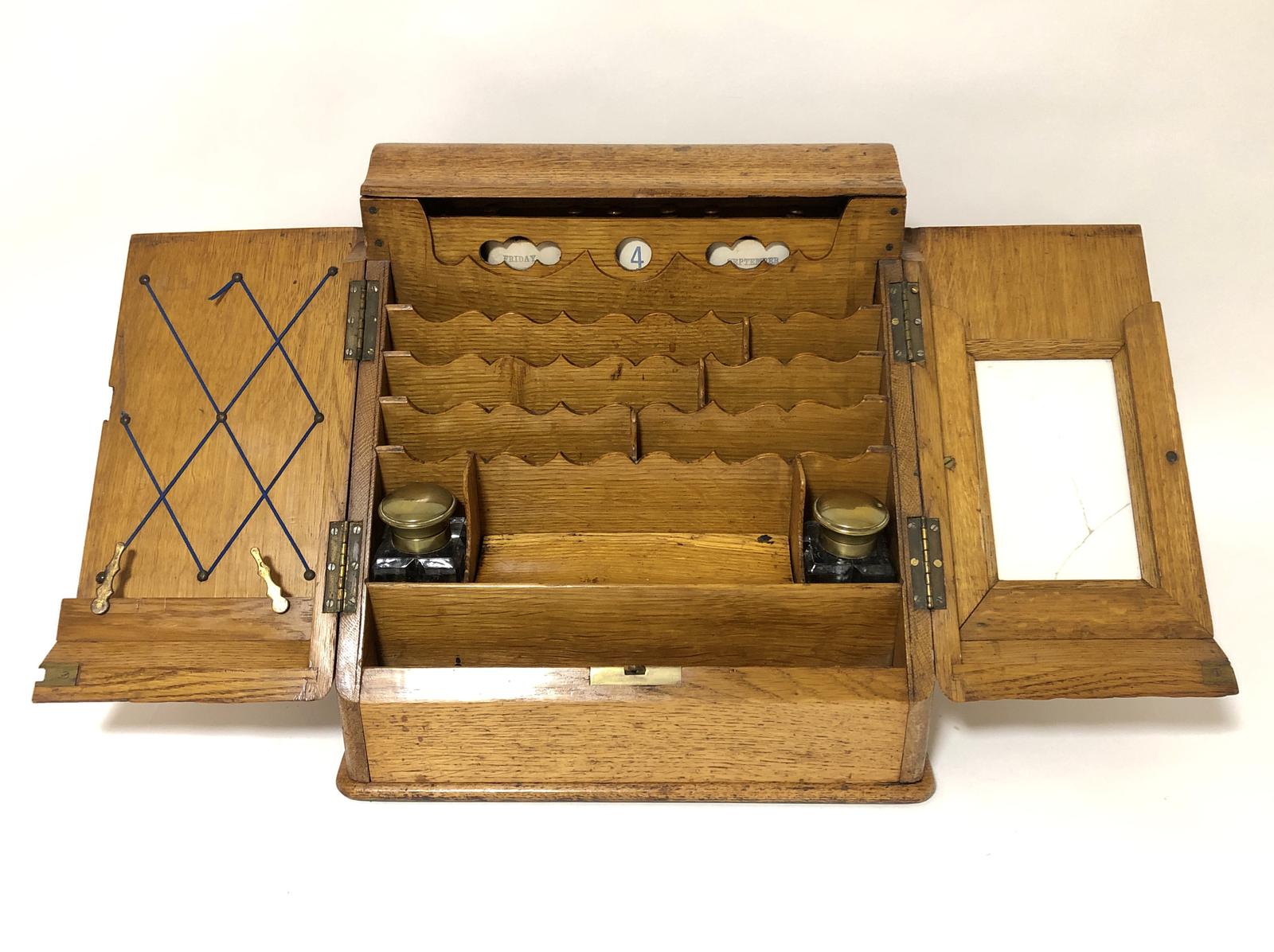 Antique Oak Desktop Stationery Cabinet with Calendar (1 of 12) Antique Oak Desktop Stationery Cabinet with Calendar (1 of 12)