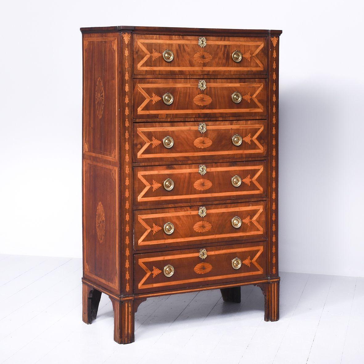 Attractive Dutch Tall, Inlaid Mahogany Chest of Drawers (1 of 10)