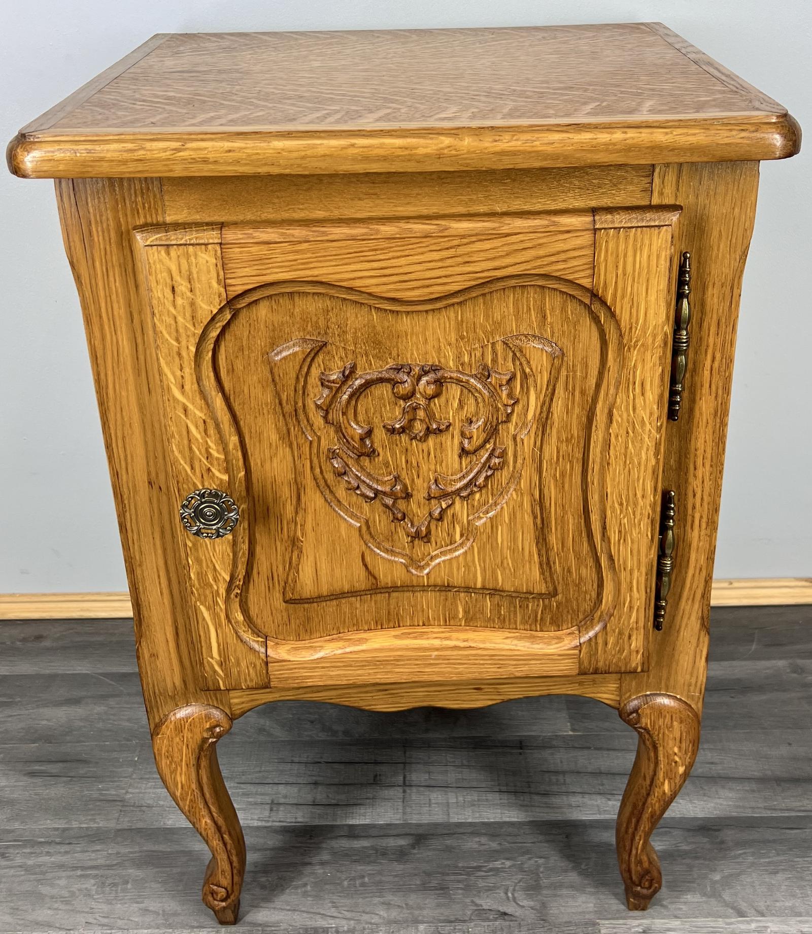 Bedside Cabinet Vintage French Style Oak Carved Nightstand (1 of 8)