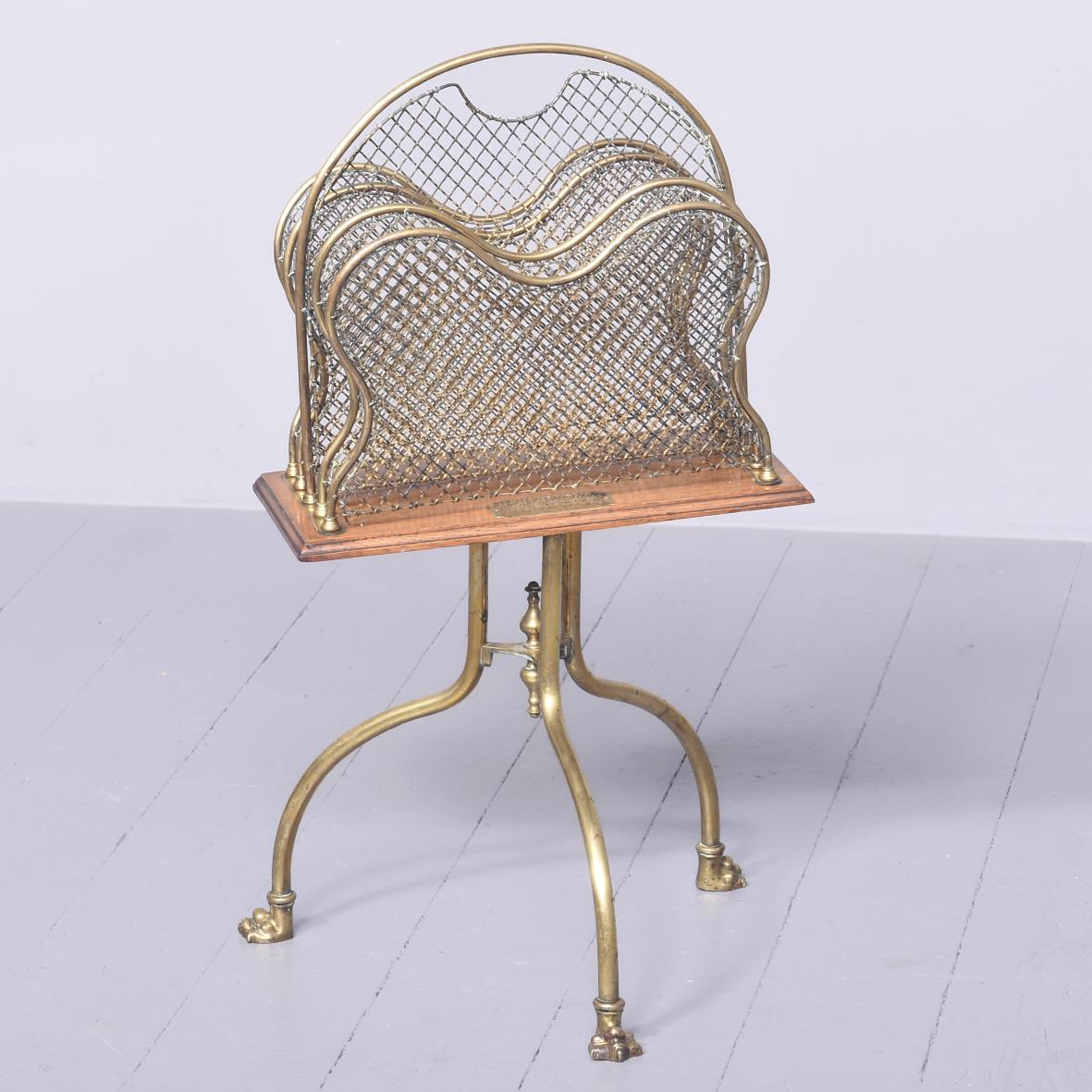 Stylish Oak and Brass Magazine Rack Stamped (W T & S) William Tonk and Sons (1 of 9)