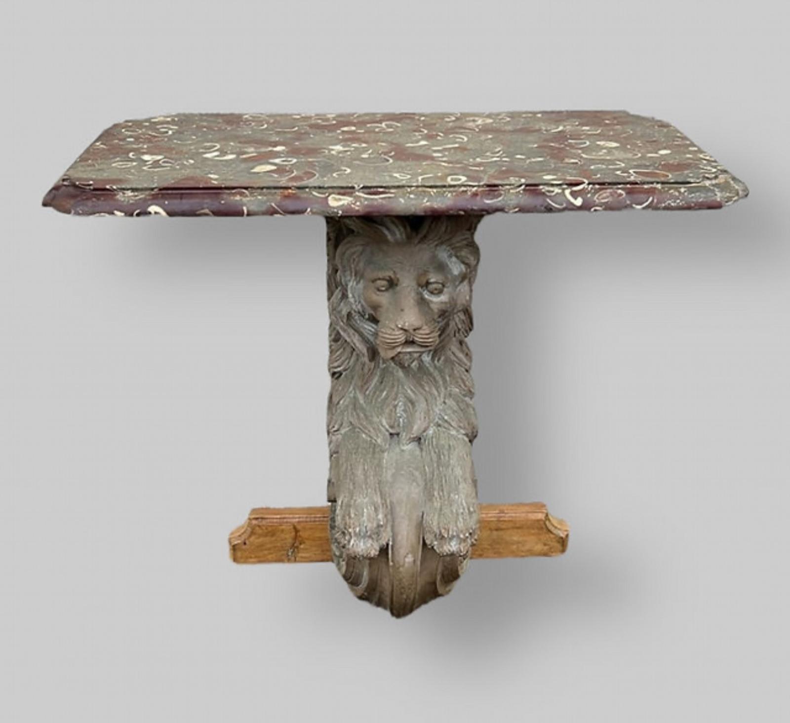 Wall-mounted Lion Console Table with Fossil Marble Top (1 of 7) Wall-mounted Lion Console Table with Fossil Marble Top (1 of 7)