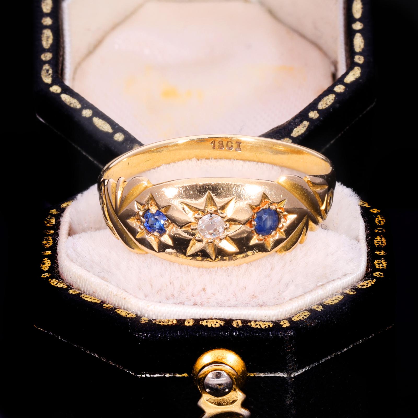 The Antique Edwardian 18ct Gold Diamond And Sapphire Celestial Ring (1 of 7)