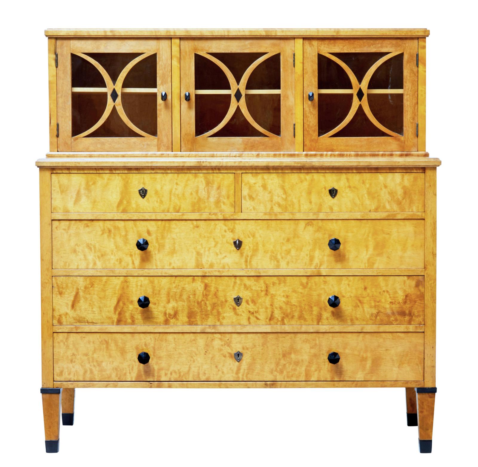 Late 19th Century Swedish Birch Art Nouveau Cabinet on Chest (1 of 11)