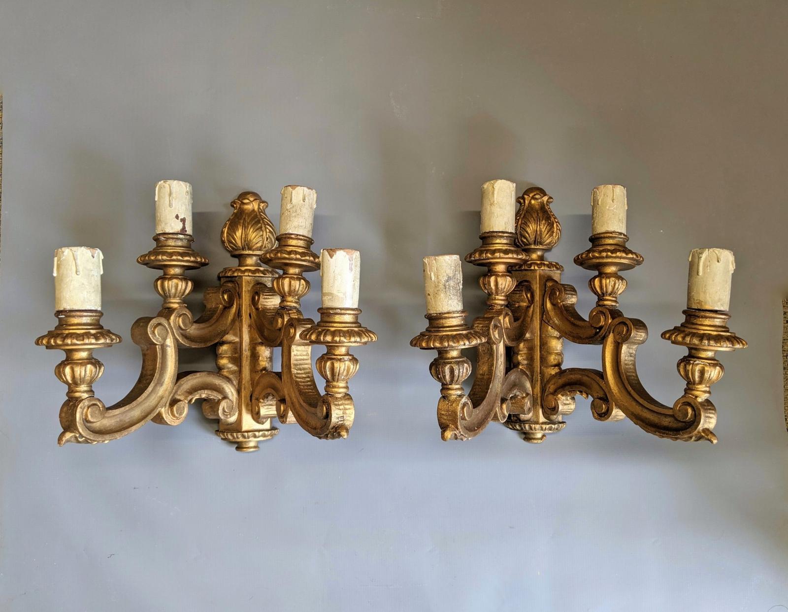 Fine Pair of Solid Wood Carved Wall Sconces (1 of 10)
