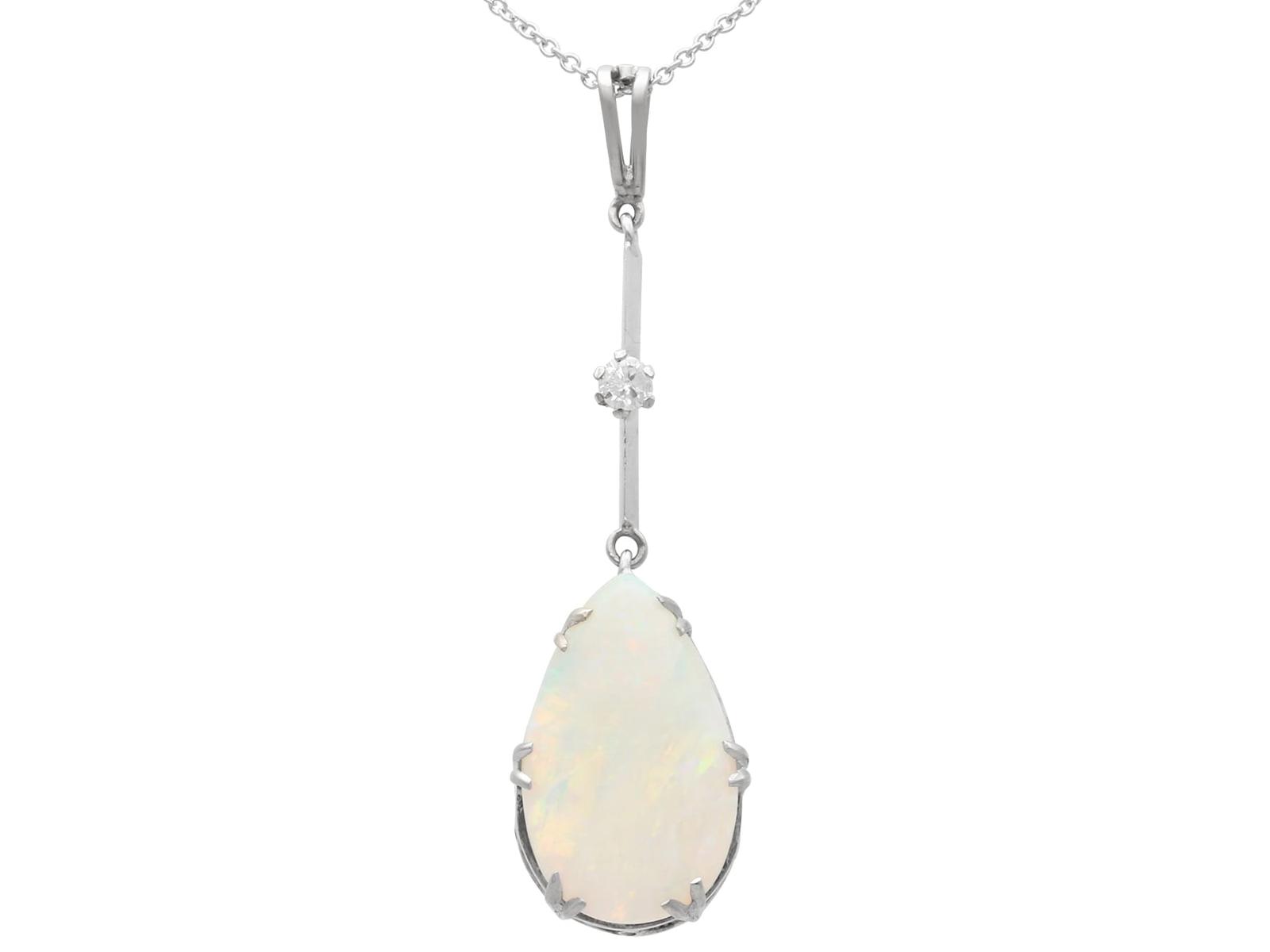 3.12ct Opal & 0.10ct Diamond, 18ct White Gold Pendant c.1930 (1 of 10)