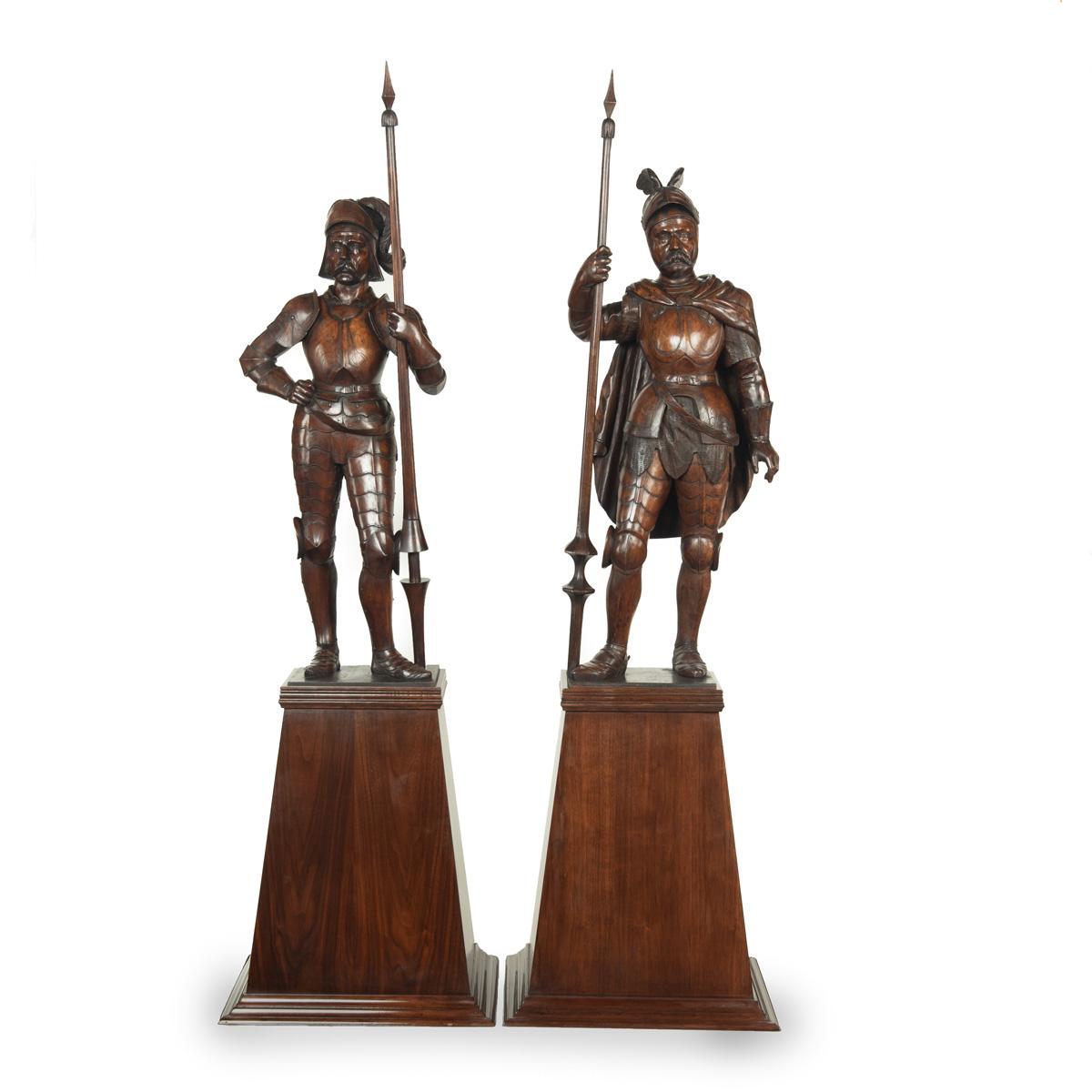 Pair of Carved Walnut Mediaeval Knights (1 of 12)
