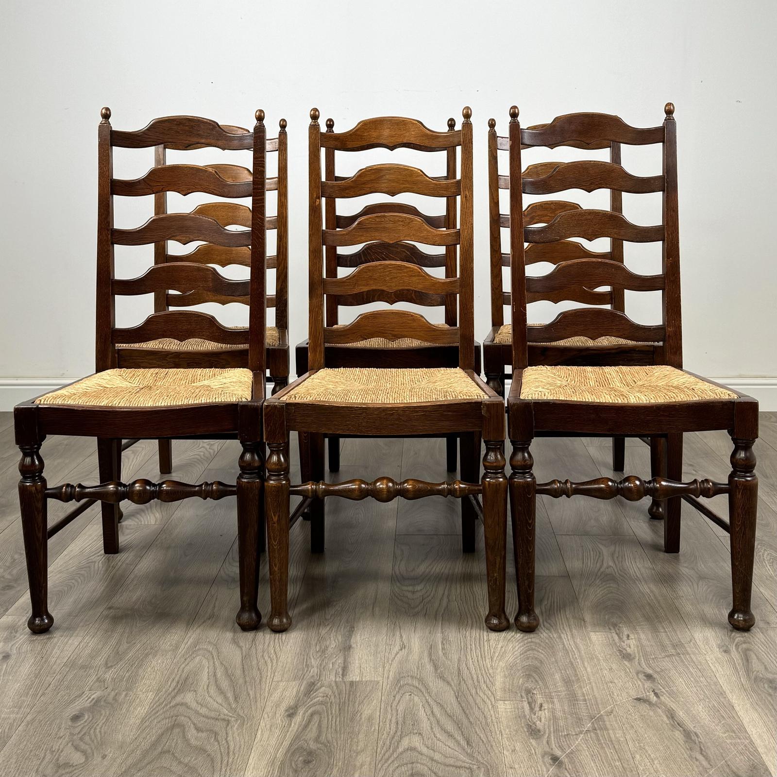 Antique 20th Century Set of 6 Ladder Back Dining Chairs in Oak (1 of 7) Antique 20th Century Set of 6 Ladder Back Dining Chairs in Oak (1 of 7)