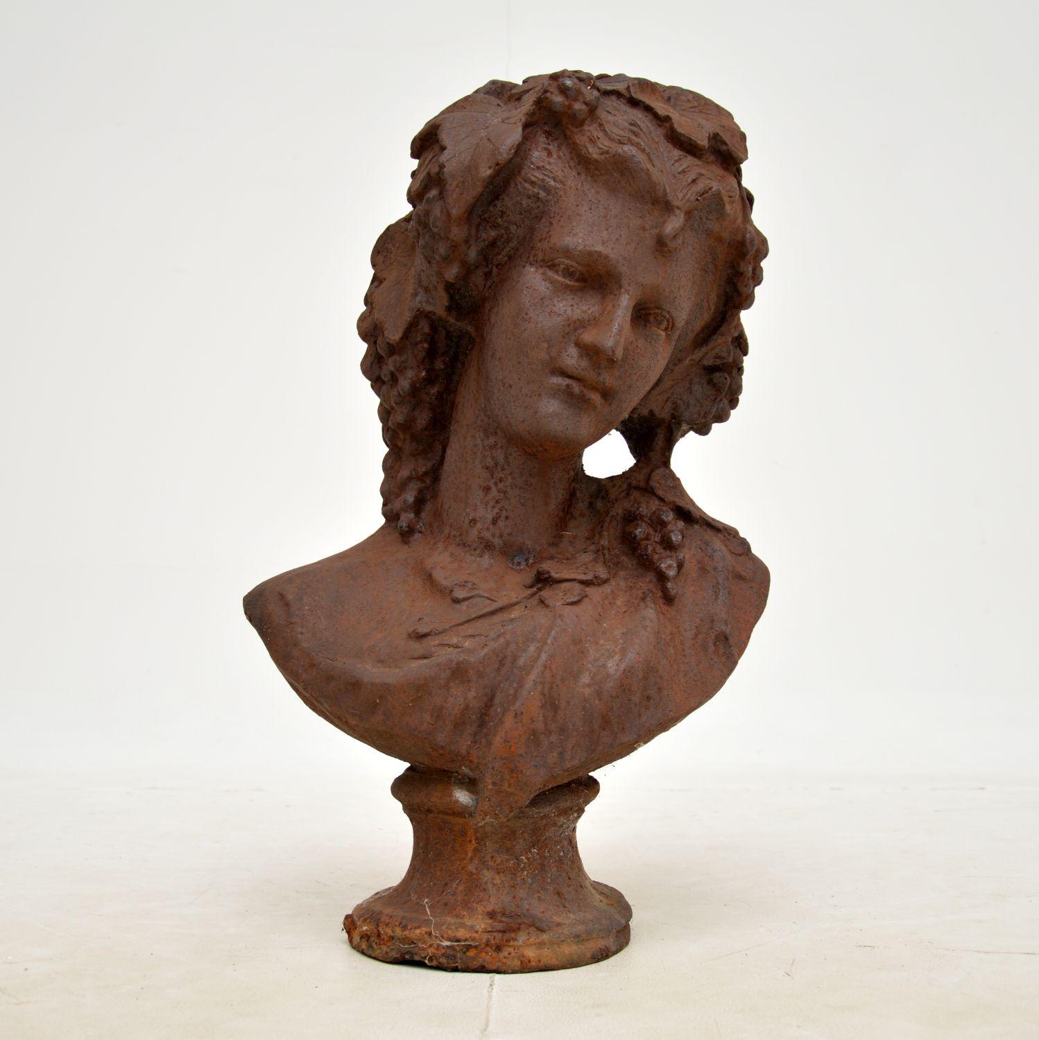 Antique Cast Iron Bust of Young Woman (1 of 10)