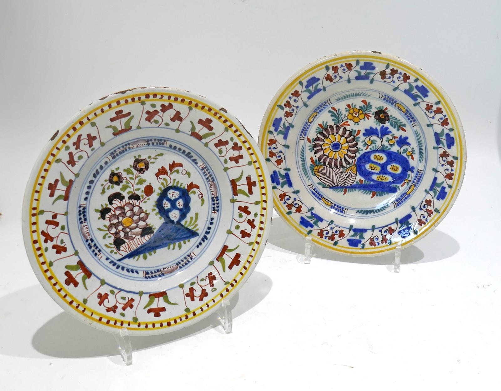 Antique 18thc Pair Of 9" Polychrome Floral Decorated Delftware Plates. Dutch C1770-90 (1 of 4) Antique 18thc Pair Of 9" Polychrome Floral Decorated Delftware Plates. Dutch C1770-90 (1 of 4)