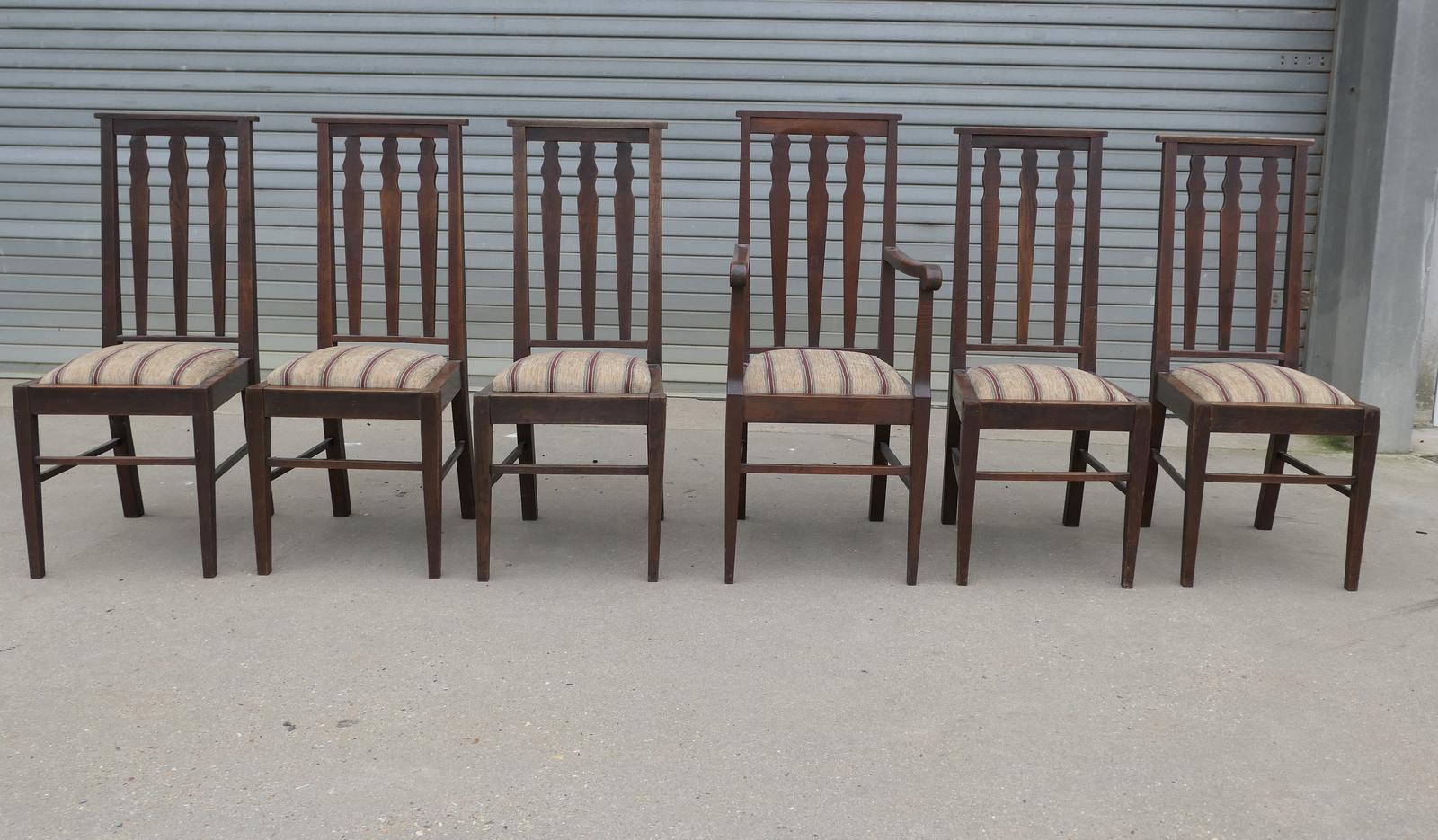 Set of 6 Arts & Crafts Oak Dining Chairs (1 of 6)