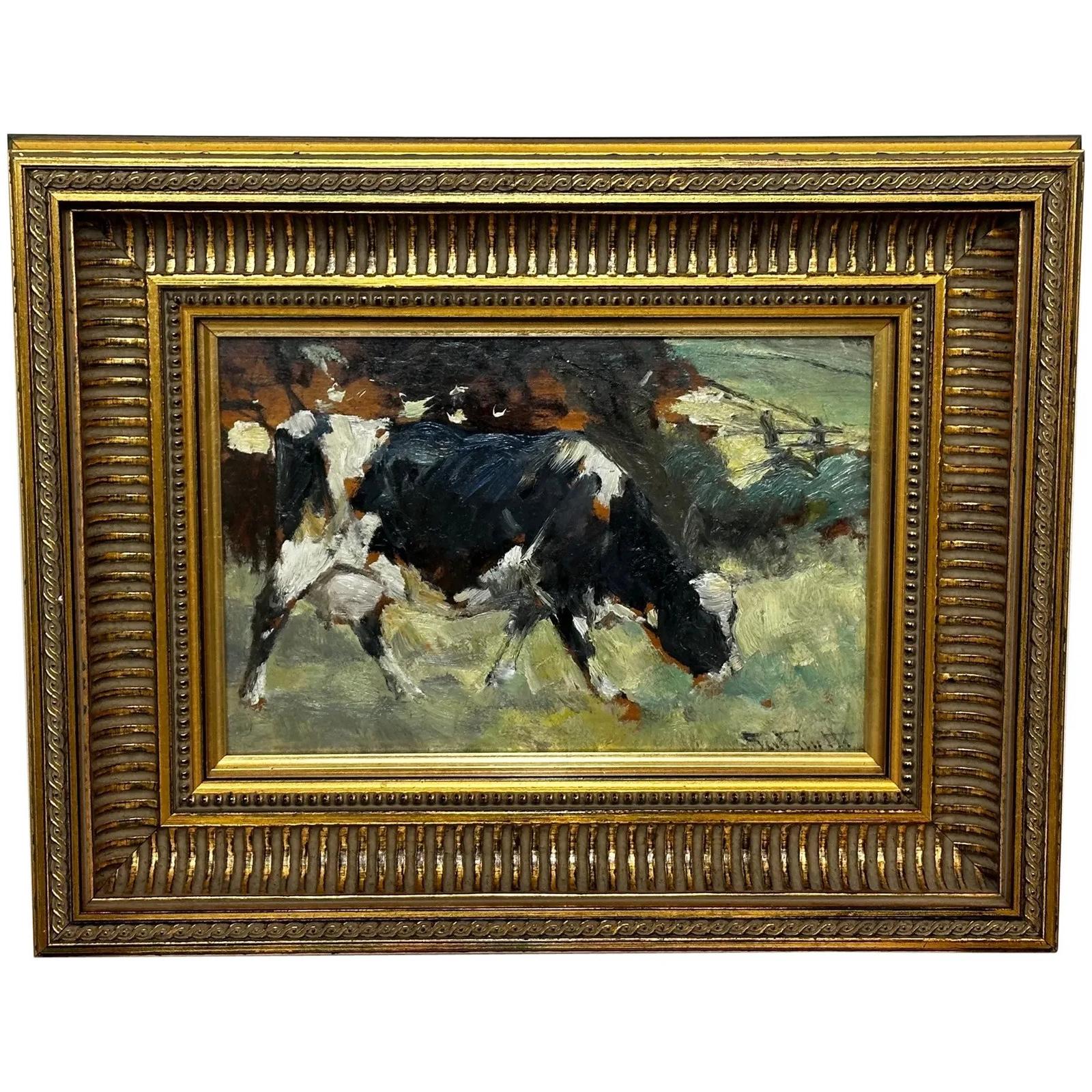 Impressionist Scottish Animal Oil Painting Friesian Cow by George Smith RSA (1 of 30)