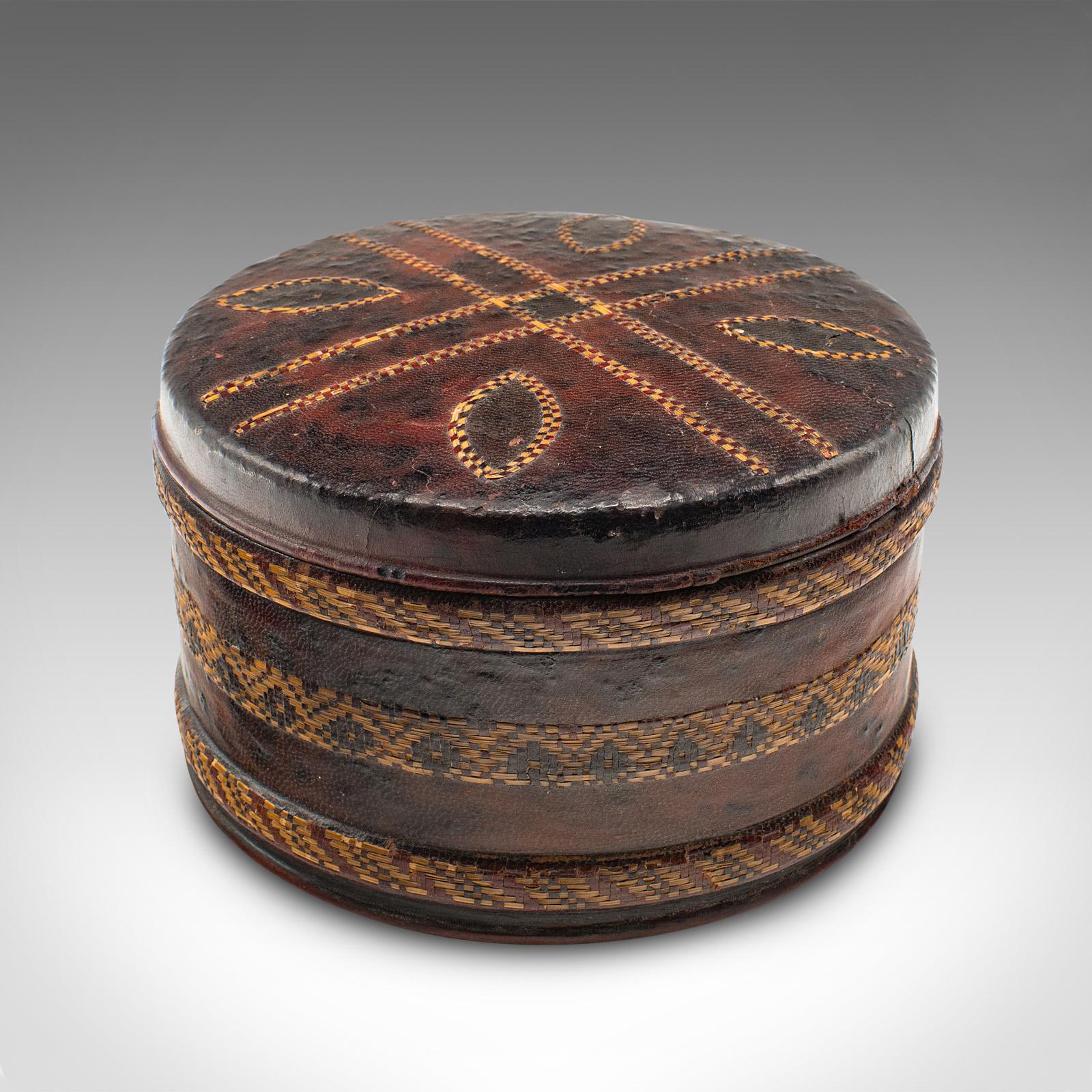 Antique Office Storage Pot, English, Leather, Desktop Stationery Tin, Edwardian (1 of 8)