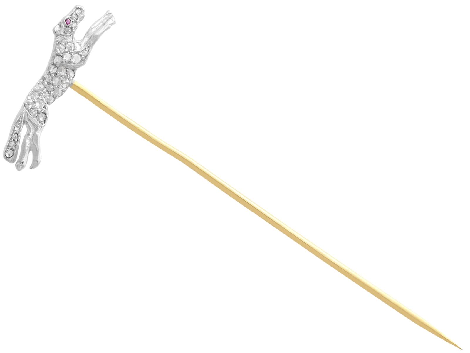 Antique Victorian 0.15ct Diamond & Ruby, 18ct Yellow Gold Horse Pin Brooch (1 of 9)