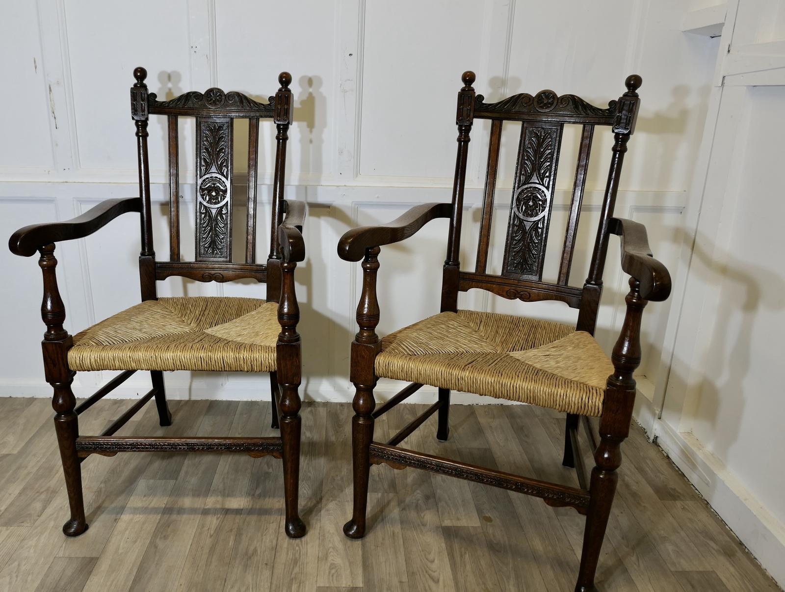 Pair of Excellent Quality Gothic Carved Oak Carver Chairs (1 of 7)