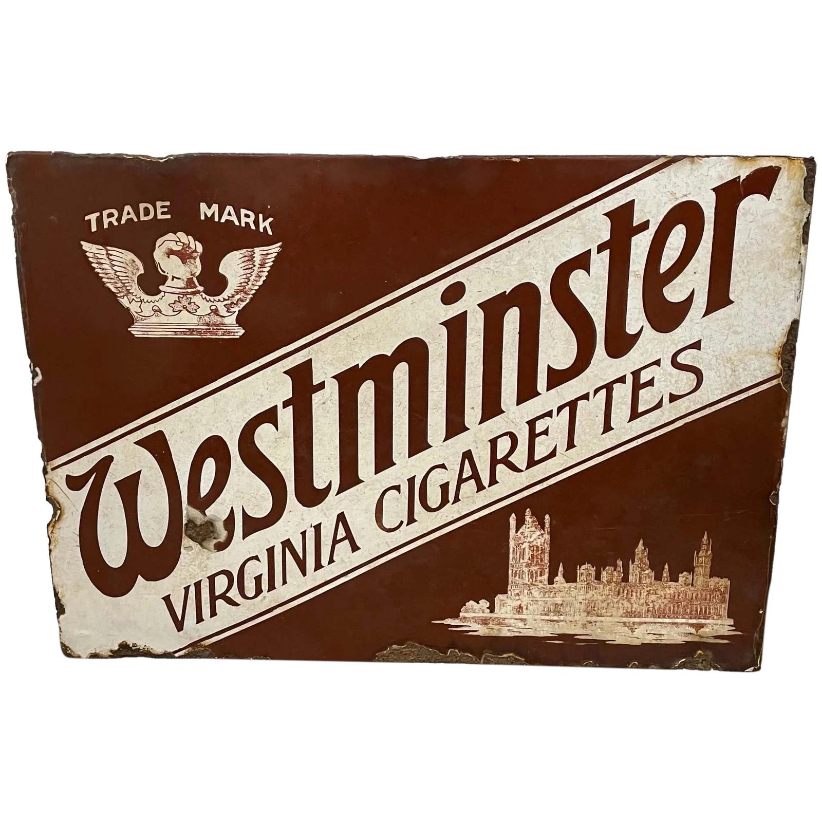 Early 20th Century Double Sided Enamel Westminster Virginia Cigarettes Wall Sign (1 of 31)