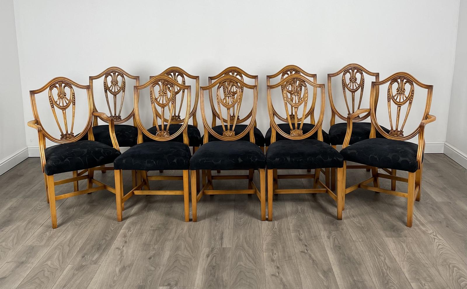 Antique 20th Century Set of 10 Hepplewhite Shield Back Dining Chairs (1 of 11) Antique 20th Century Set of 10 Hepplewhite Shield Back Dining Chairs (1 of 11)