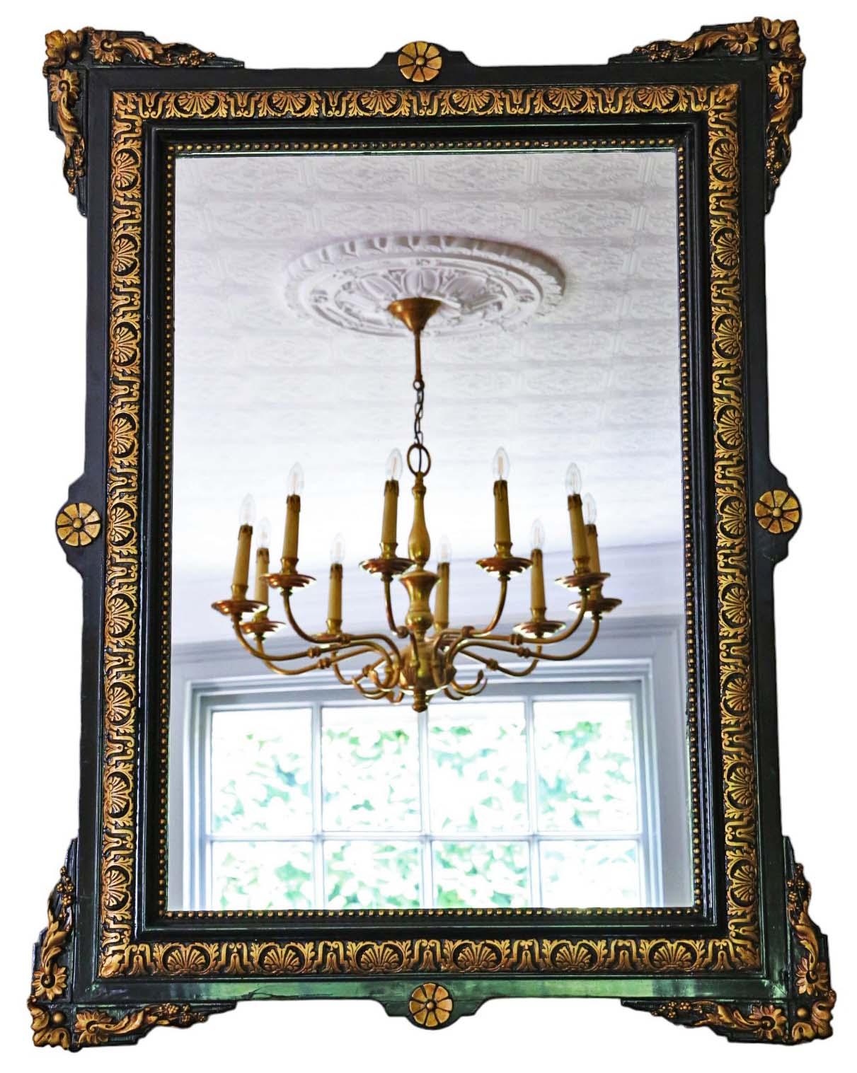Antique Large c.1900 Gilt and Ebonised Overmantle Wall Mirror – High-Quality Ornate Design (1 of 6)