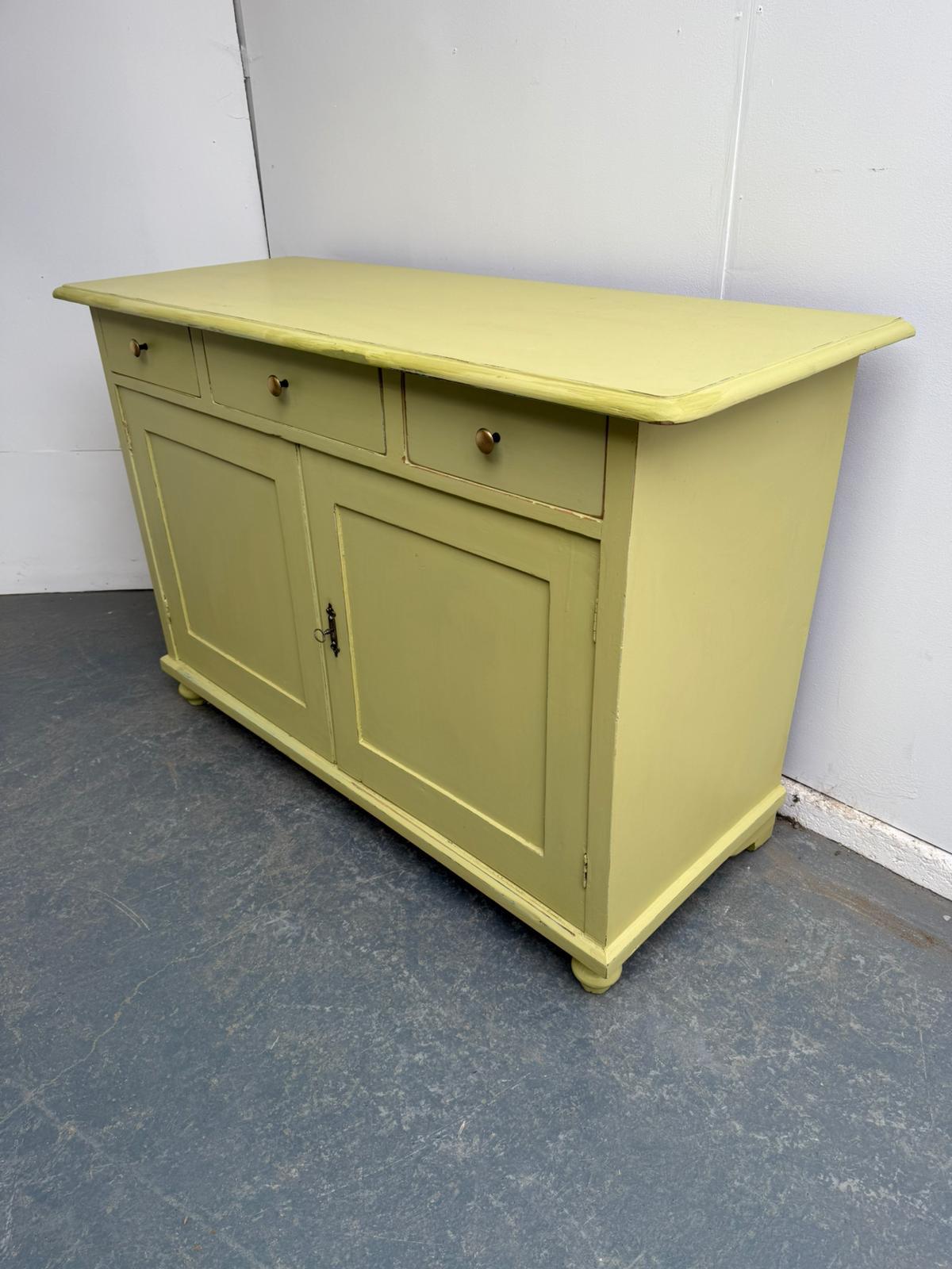 Lime Green / Yellow Victorian Antique Pine Kitchen Dresser Base (1 of 7)