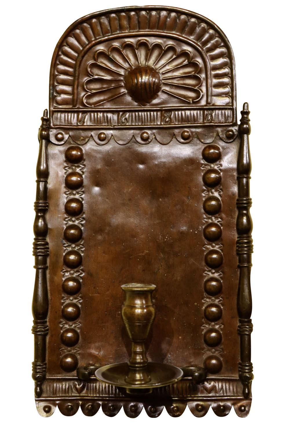 Antique Spanish Repousse Brass Wall Sconce (1 of 1) Antique Spanish Repousse Brass Wall Sconce (1 of 1)