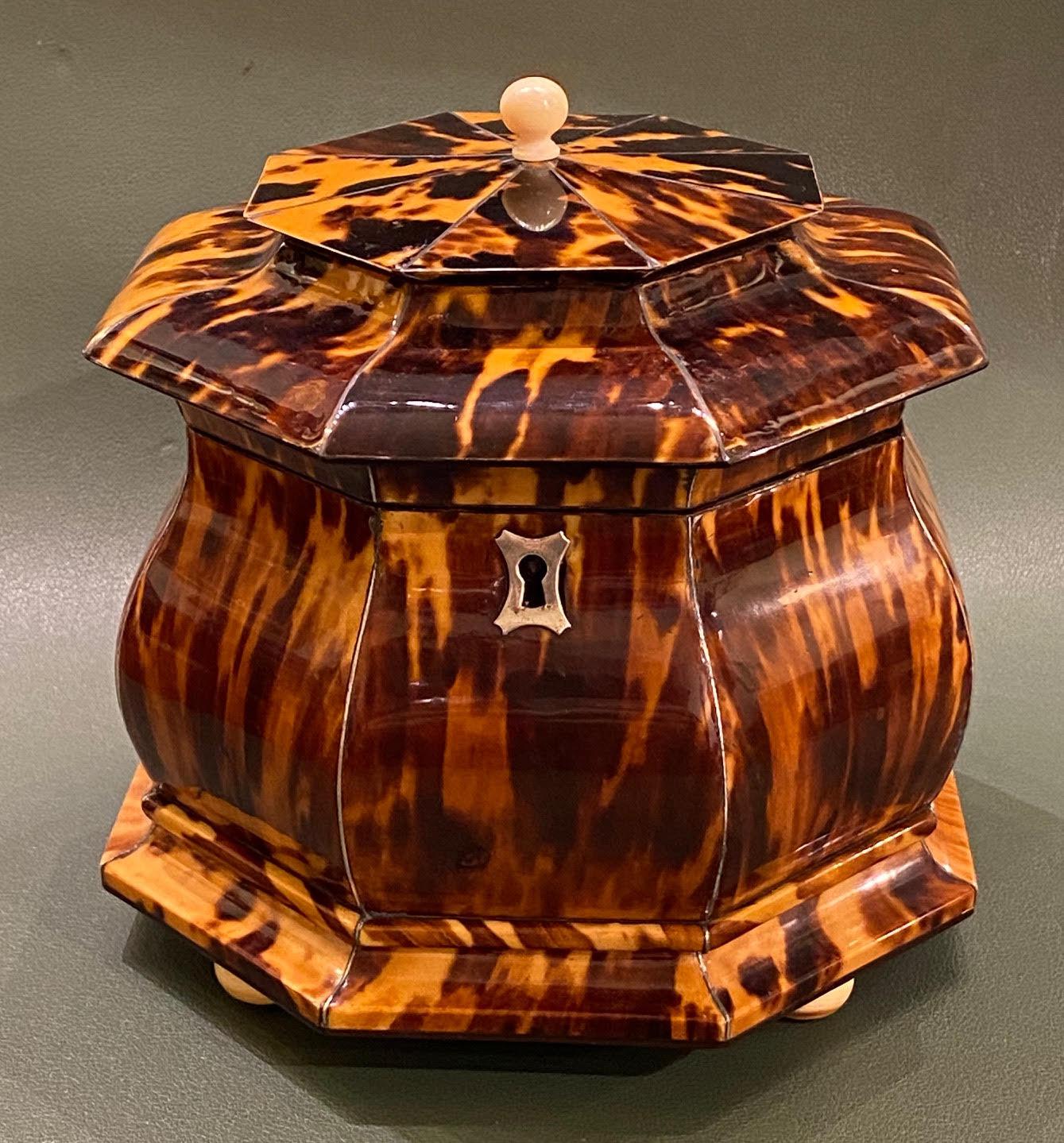 Regency Period Octagonal Tortoiseshell & Ivory Double Tea Caddy (1 of 3) Regency Period Octagonal Tortoiseshell & Ivory Double Tea Caddy (1 of 3)