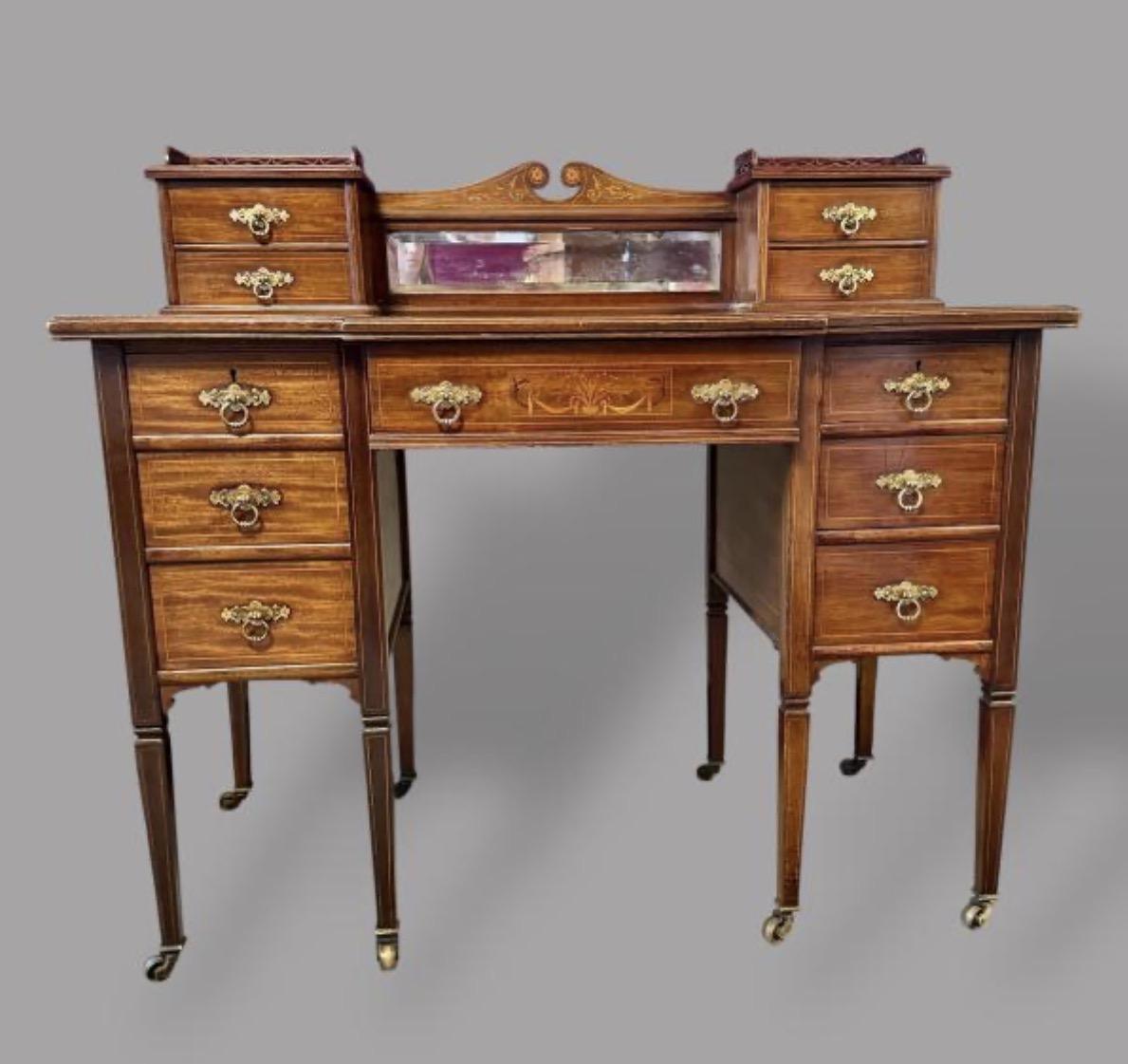 Edwardian Inlaid Mahogany Desk Ref H-213 (1 of 6) Edwardian Inlaid Mahogany Desk Ref H-213 (1 of 6)