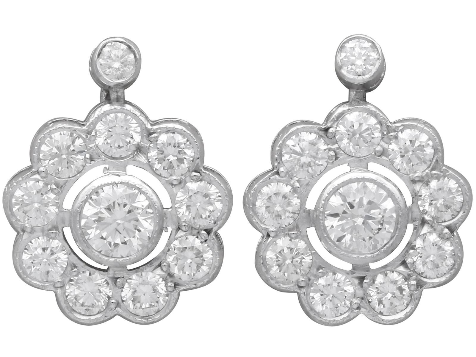 Antique 2.25ct Diamond and 18k White Gold Cluster Earrings Circa 1930 (1 of 13)