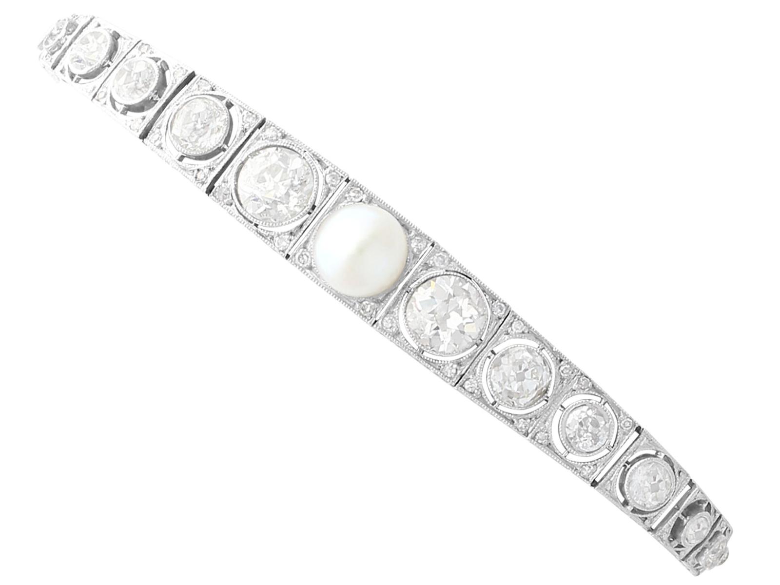 5.61ct Diamond & Pearl, 18ct White Gold Bracelet - Antique c.1900 (1 of 17)