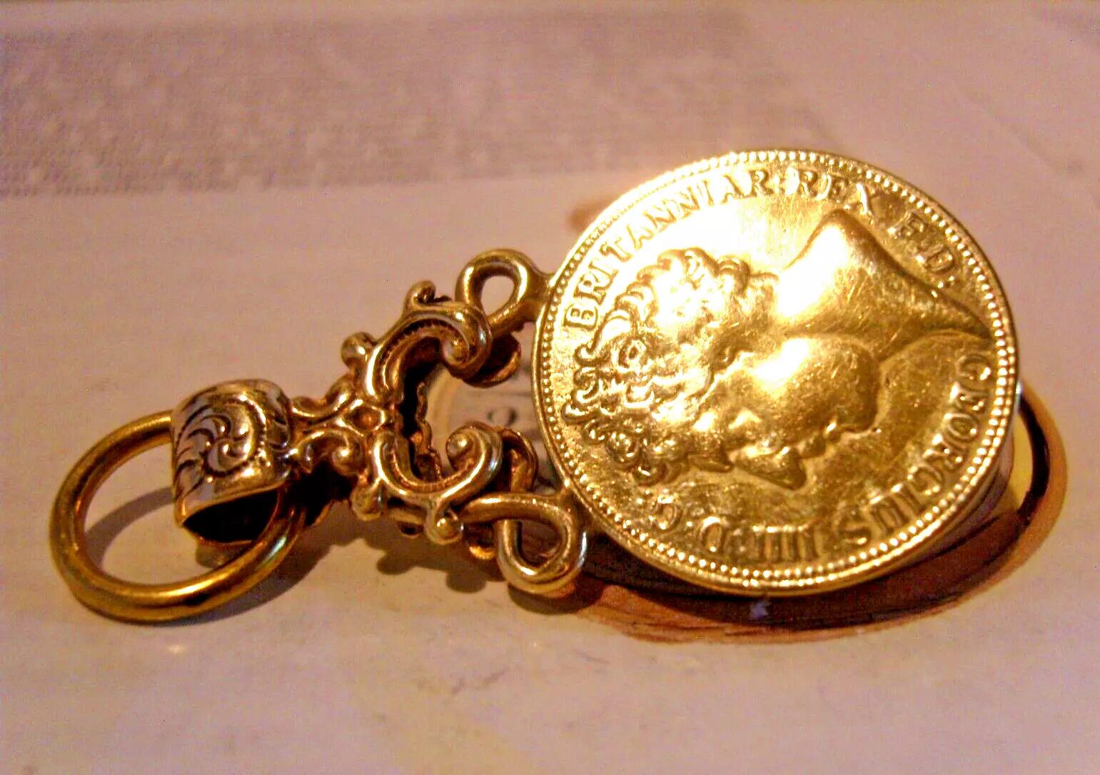 Pocket Watch Chain Fob Faux Guinea 1890s Large Brass King George Fob (1 of 7) Pocket Watch Chain Fob Faux Guinea 1890s Large Brass King George Fob (1 of 7)