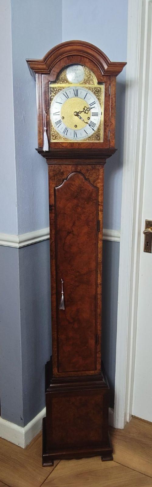 Figured Walnut Grandmother Longcase Clock - 1/4 Musical (1 of 15) Figured Walnut Grandmother Longcase Clock - 1/4 Musical (1 of 15)