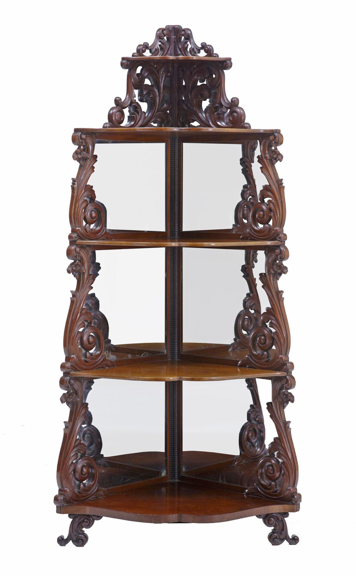 19th Century Carved Mahogany Victorian Mirrored Whatnot (1 of 7)